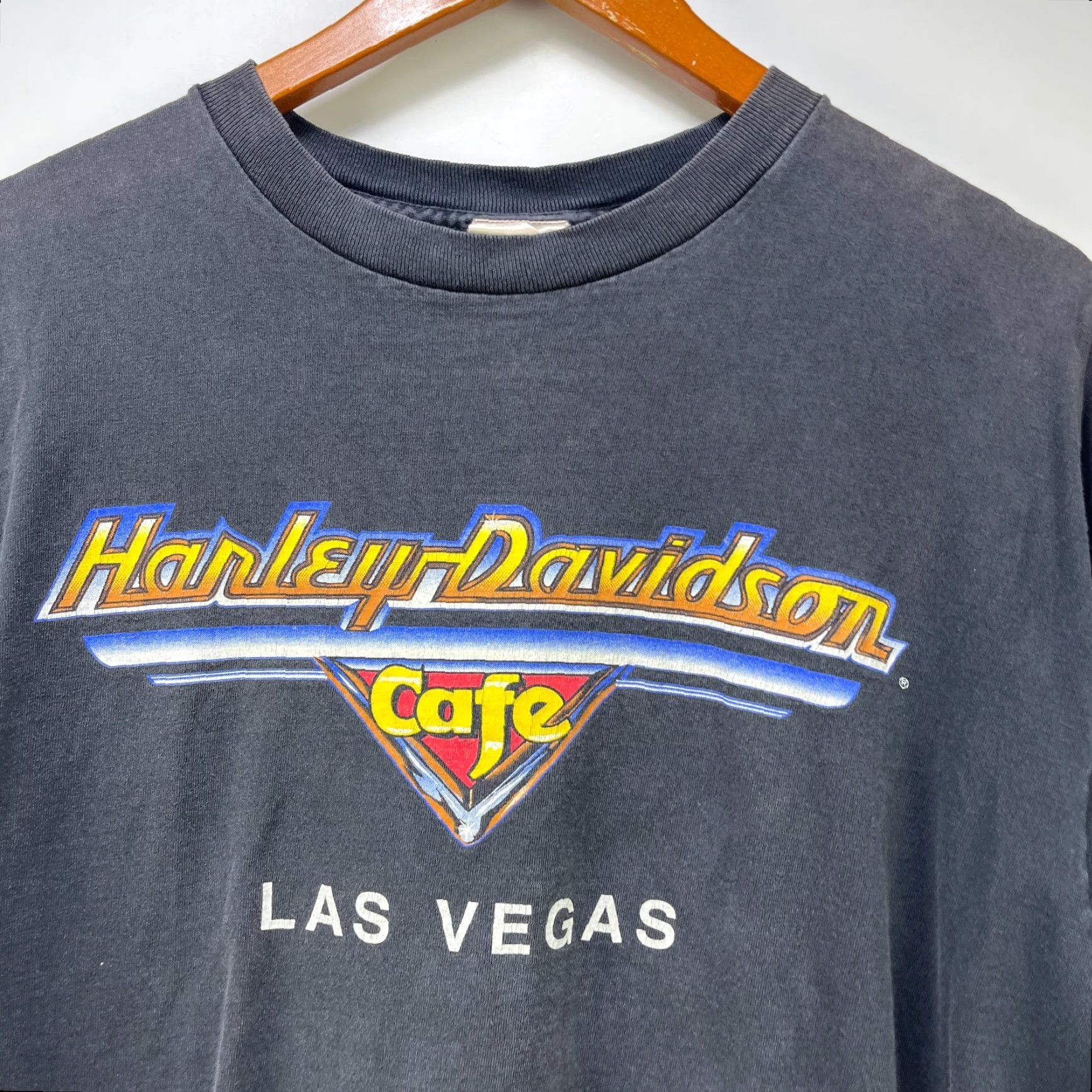 VINTAGE Harley-Davidson 90s Sun Faded Cafe Las Vegas T Shirt Large Mens