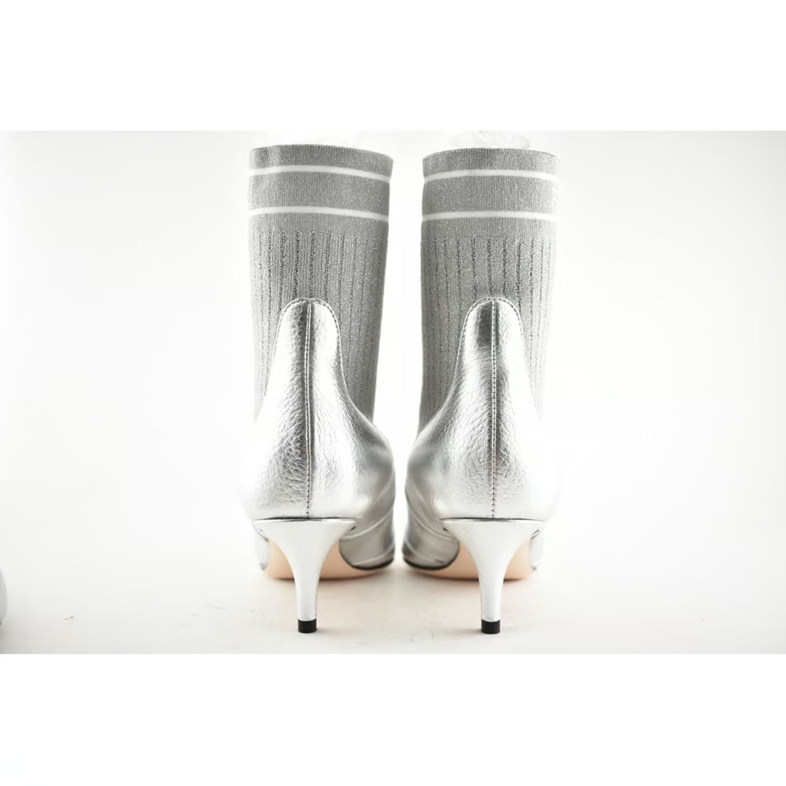 Fendi Fendi Rockoko Silver Scuba Stretch FF Logo Knit Sock Ankle Size US 7.5 / IT 37.5 - 5 Thumbnail