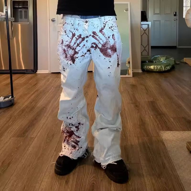 Blood Handprint Printed Denim