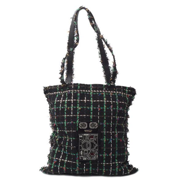 Chanel Chanel Chanel Tweed Robot Design Tote Bag Black Canvas Tote Bag 23------ in Great Condition Size ONE SIZE - 1 Thumbnail