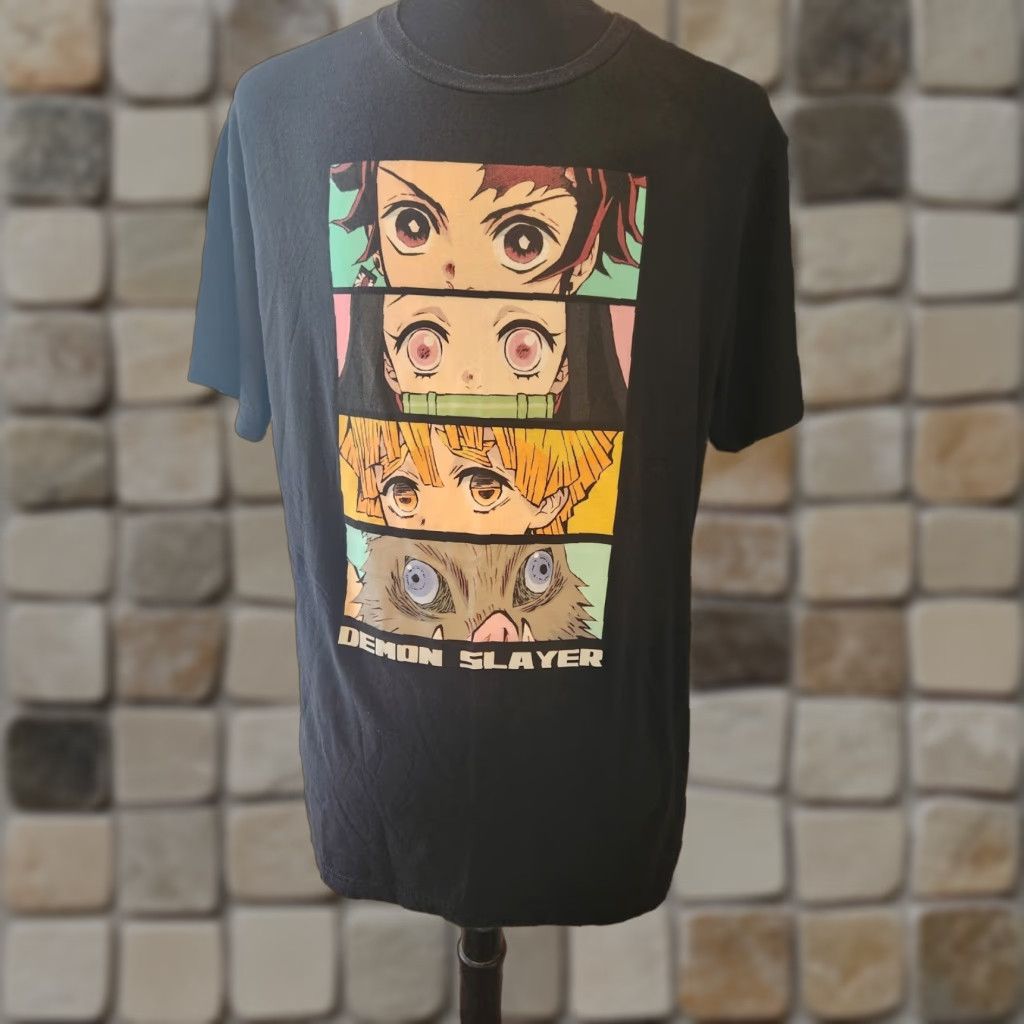Vintage Demon Slayer T-Shirt Black Graphic Print Character Eyes Tanjiro Kamado Nezuko Kamado Zenitsu Agatsuma Hashibira Inosuke 2XL Adult Mens Shirt Regular Size US XXL / EU 58 / 5 - 1 Thumbnail