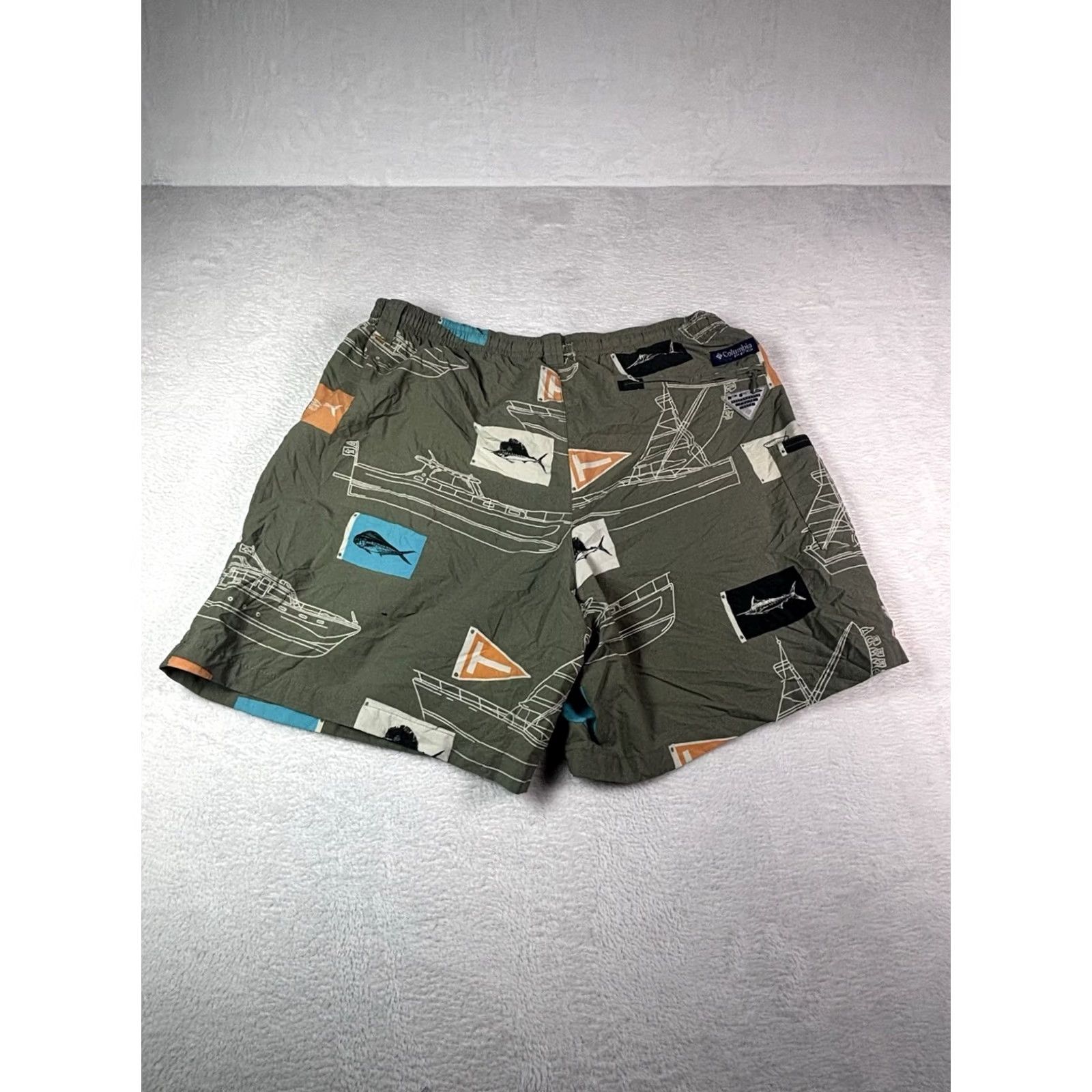 Vintage Columbia PFG Mens Shorts Medium Swimming Fishing Flags Martini Boat Print Bermuda Regular blue nautical USA Size US 31 - 2 Thumbnail