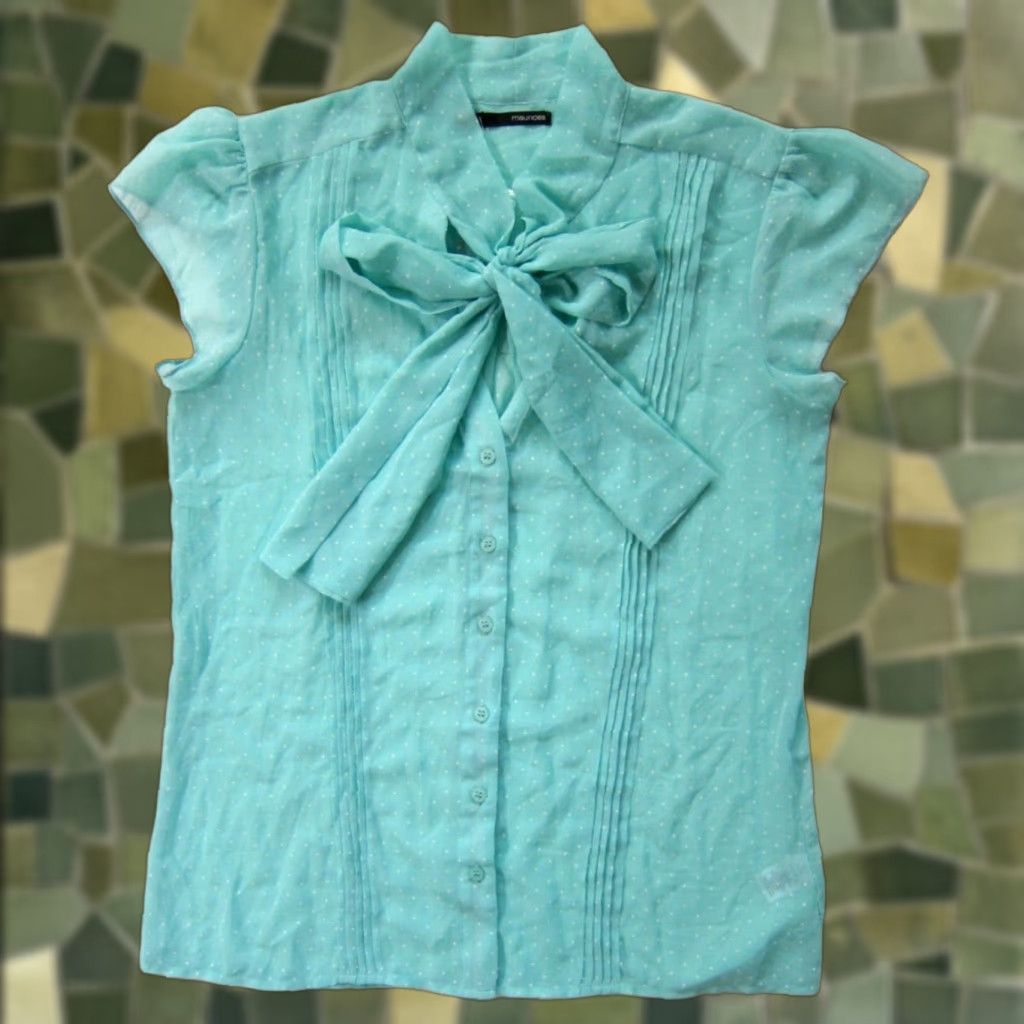 Vintage NWT Maurices Blue White Polka Dot Sheer Button Down Neck Tie Cap Sleeve Blouse M Size M / US 6-8 / IT 42-44 - 1 Thumbnail