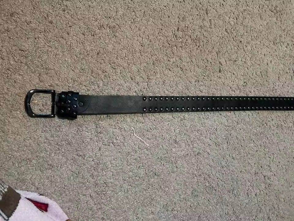 Japanese Brand Vintage Style Studded PU Leather Belt/Double Row Round Rivet Size ONE SIZE - 4 Thumbnail