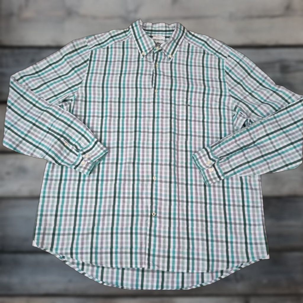 Lacoste VINTAGE? No — Lacoste Modern Fit Button-Down Shirt Mens 45 Green Plaid Long Sleeve Cotton Casual Mens Size 45 Green Plaid Preppy Lacoste Shirt Size US XXL / EU 58 / 5 - 1 Thumbnail