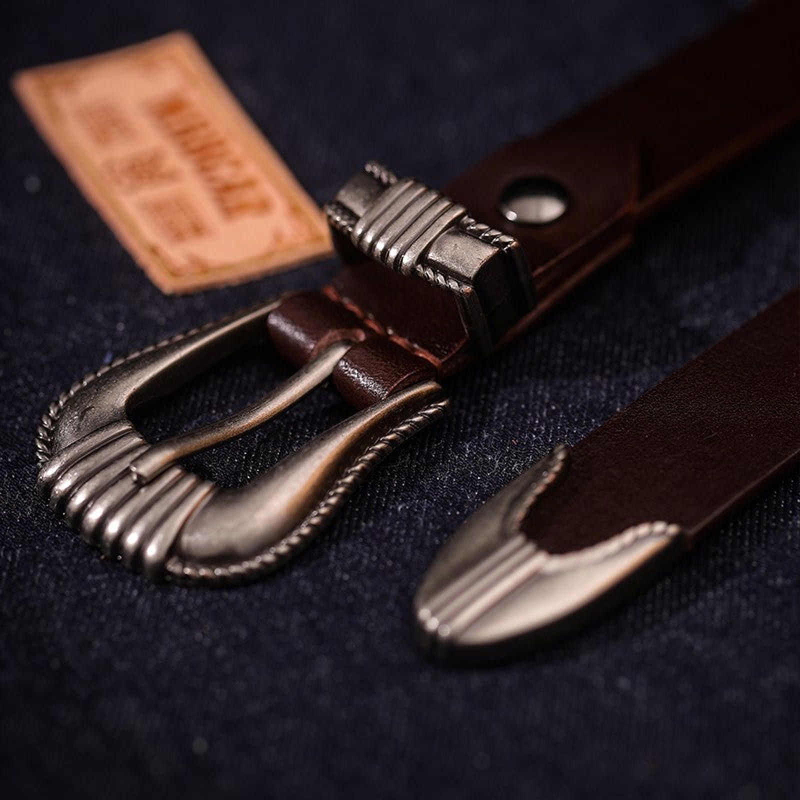 Leather Vintage Cowhide Belt – Handmade, Amekhaki Style Size ONE SIZE - 5 Thumbnail