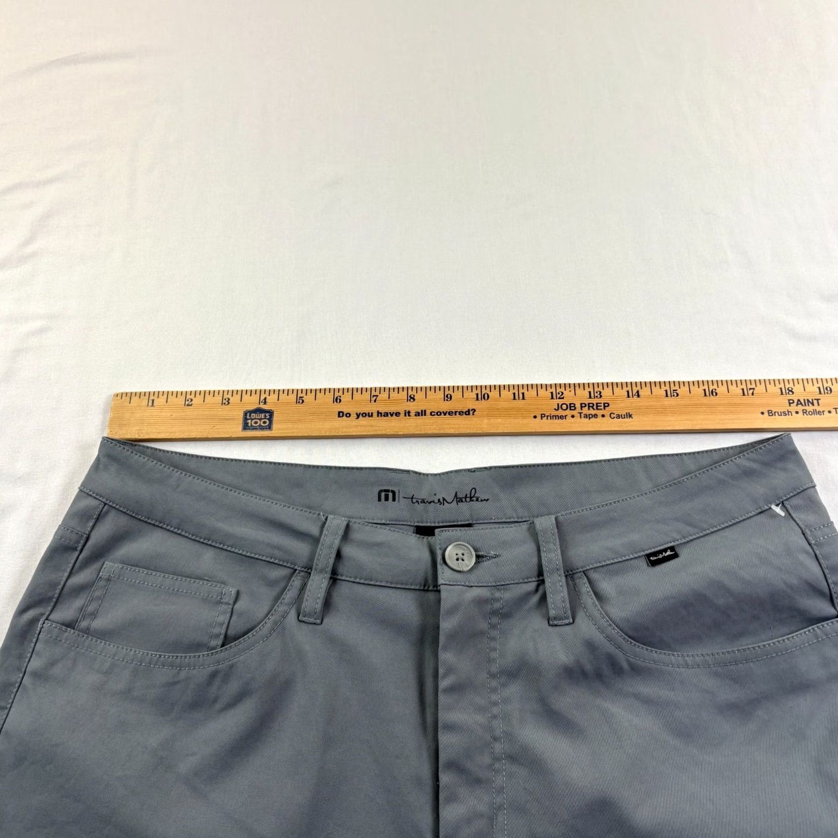 TravisMathew Travis Mathew Pants Mens 36x26 Gray Chino Golf Performance Tech Stretch Regular Flat Front Logo Zip Straight 26in Inseam Jeans/Chino Style Mens Size US 36 / EU 52 - 4 Thumbnail