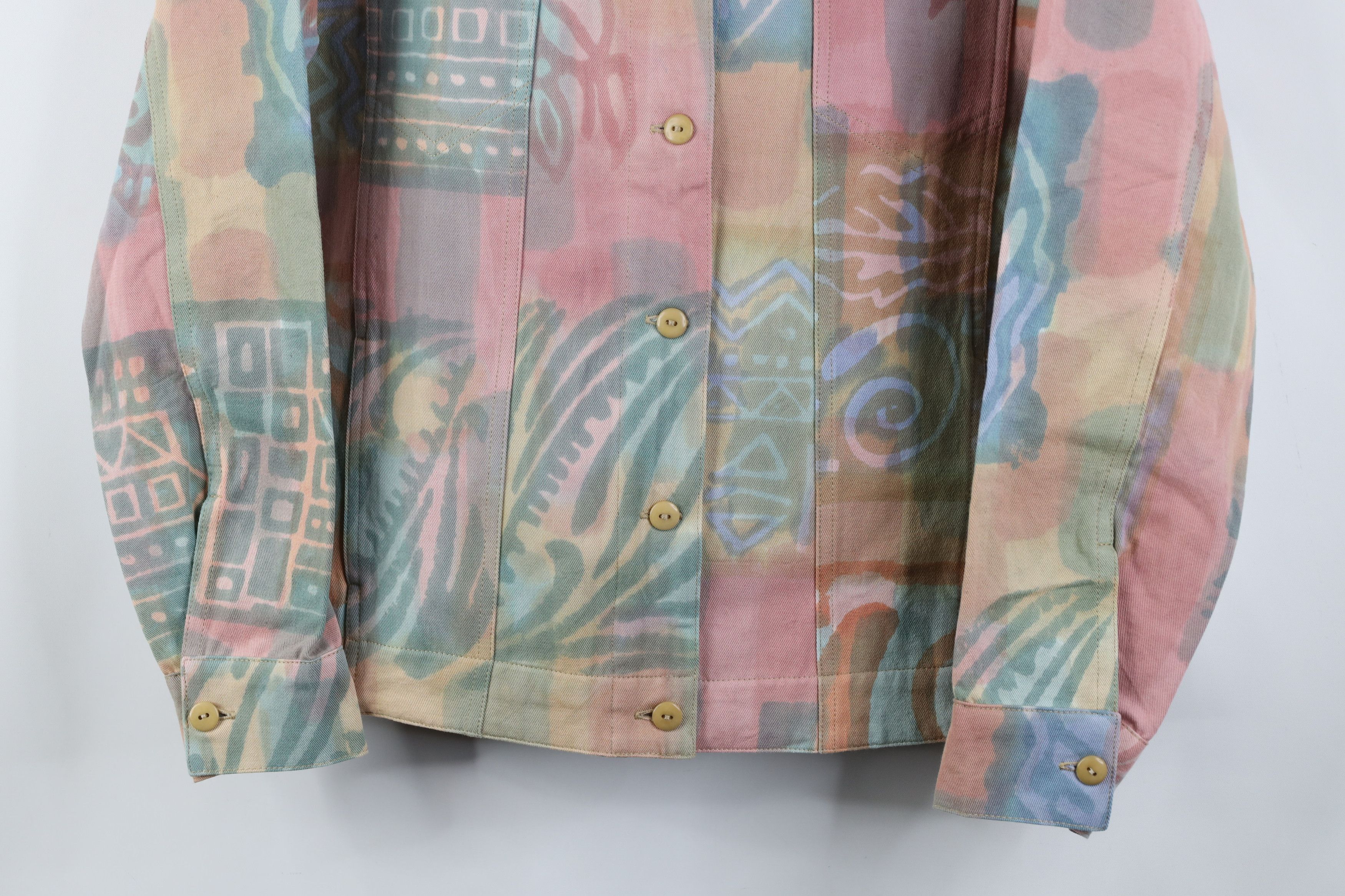Orvis Vintage 90s Orvis Pastel Band Collar Denim Trucker Jacket Size S / US 4 / IT 40 - 3 Thumbnail
