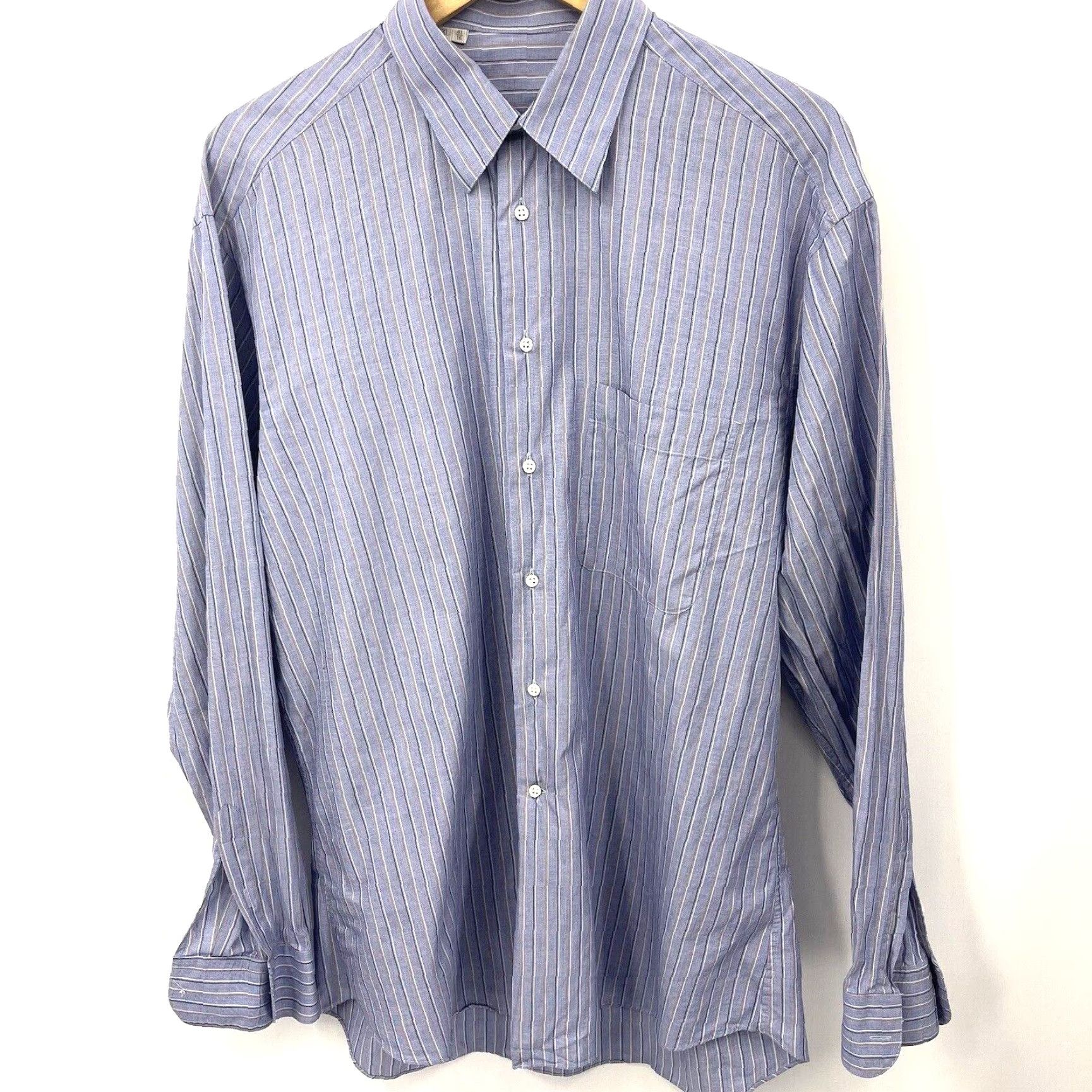 Ermenegildo Zegna VINTAGEErmenegildo Zegna Shirt Mens XL 16 Striped Blue Preppy Cotton Pocket Button Shirt Size US XL / EU 56 / 4 - 2 Thumbnail