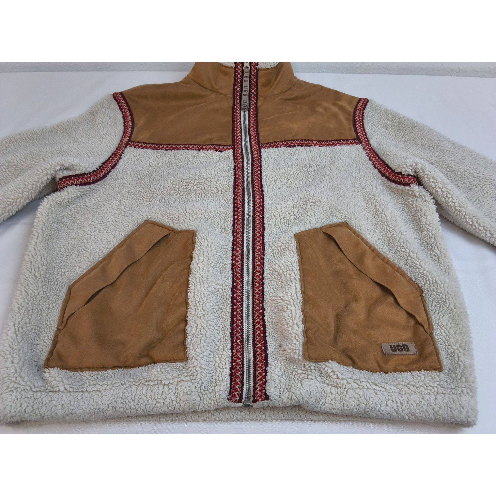 Ugg Ugg Tasman Fleece Jacket Women's M White/Brown Sherpa Zip Size M / US 6-8 / IT 42-44 - 4 Thumbnail