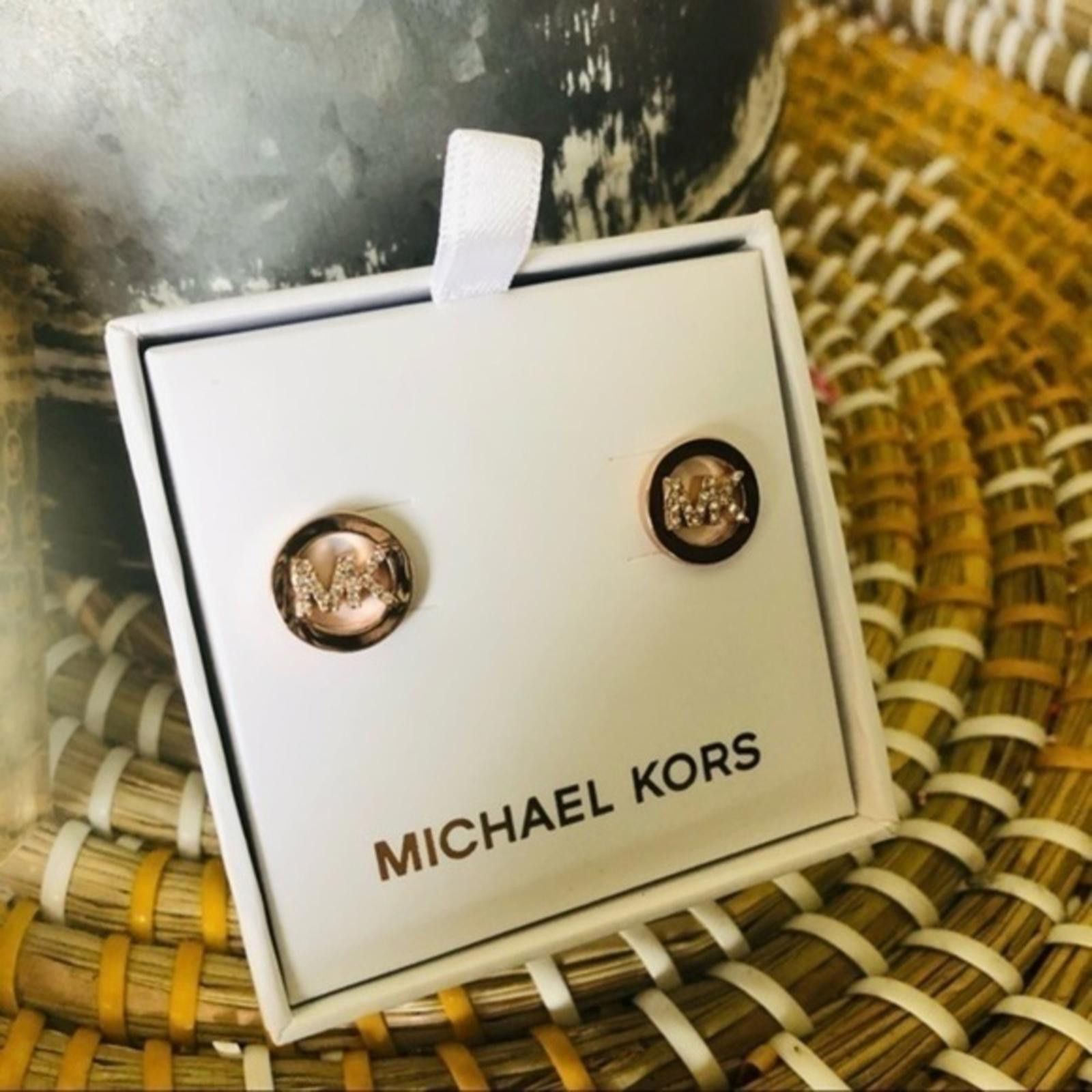 Michael Kors Michael Kors Rose Gold MK Crystal Logo Stud Earrings NWT Size ONE SIZE - 1 Thumbnail