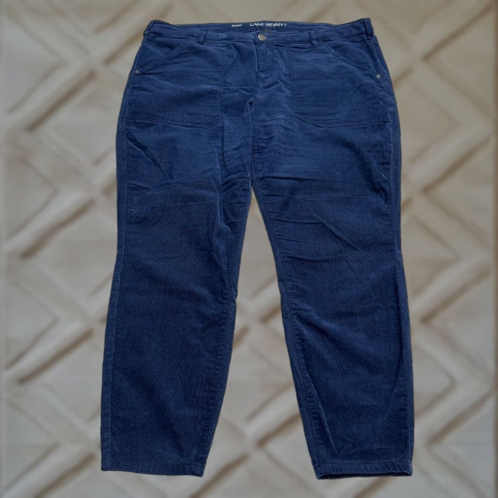 Vintage Lane Bryant Womens Pants Skinny Corduroy 22 Blue High Rise Stretch Casual Cotton Blend Size 40" / US 18 - 1 Thumbnail