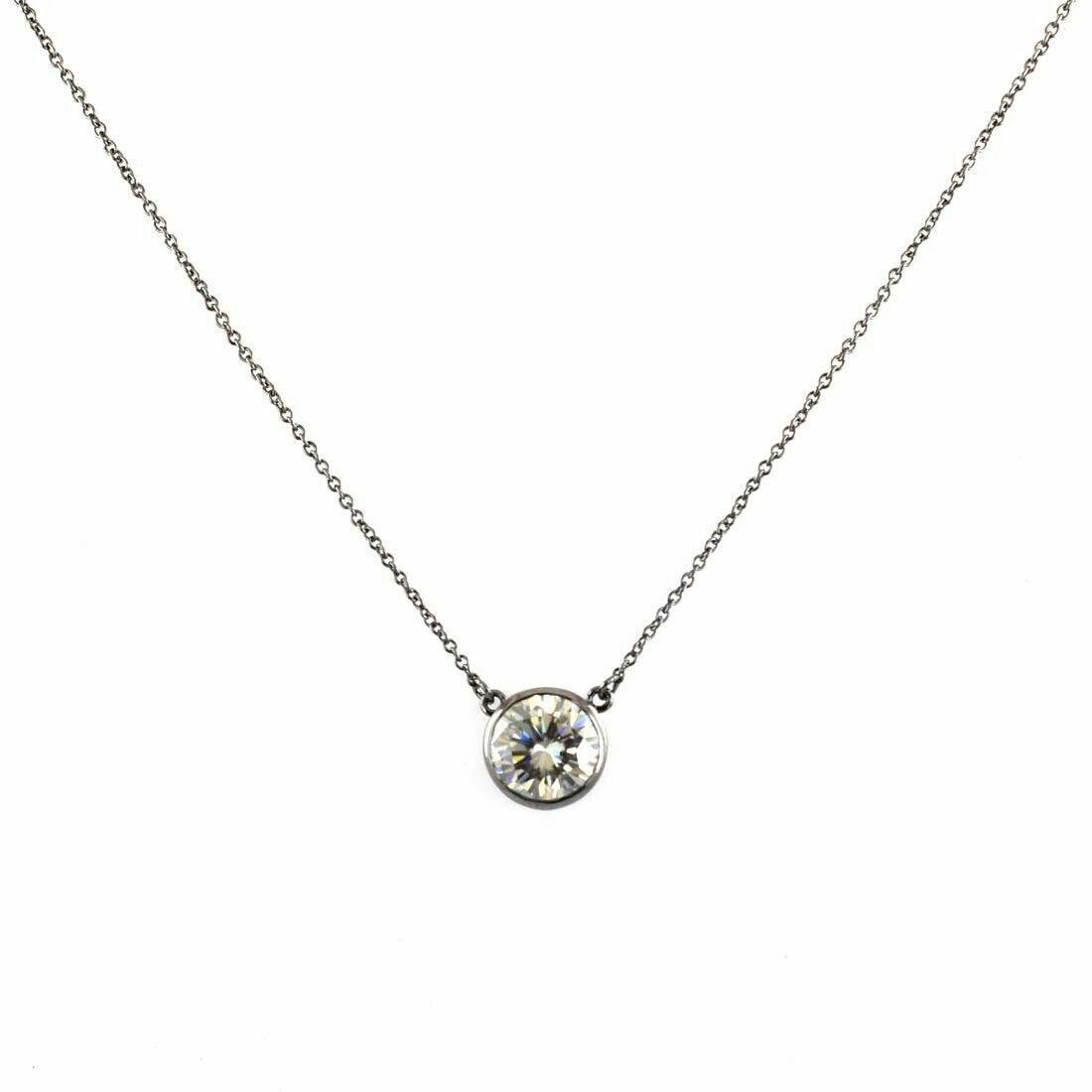 Handmade HandMade White Diamond Solitaire Pendant Bezel Set Necklace Size ONE SIZE - 2 Thumbnail