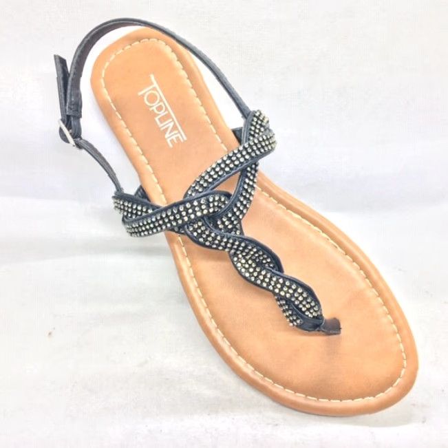 Vintage VINTAGE Topline Women's Flat Sandal Black 6 Thin Heel Rhinestone Thong Slip-On European Style Size US 6 / IT 36 - 5 Thumbnail