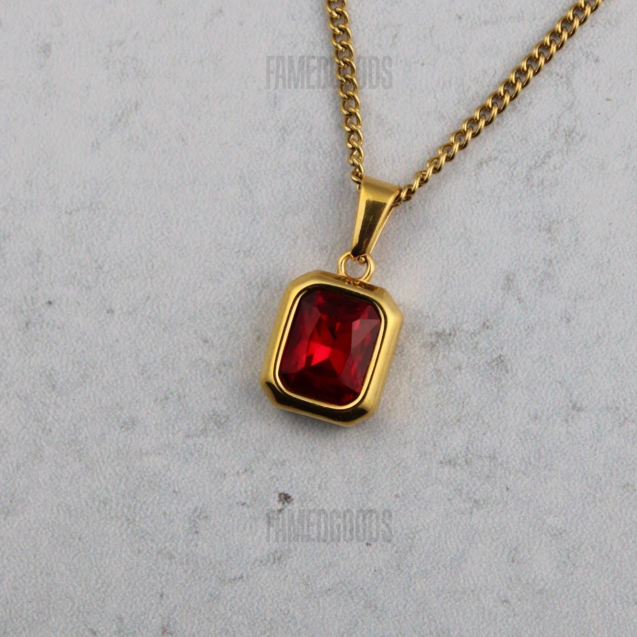 Jewelry Gold Ruby Cubic Zirconia Pendant Chain Necklace Size ONE SIZE - 3 Thumbnail