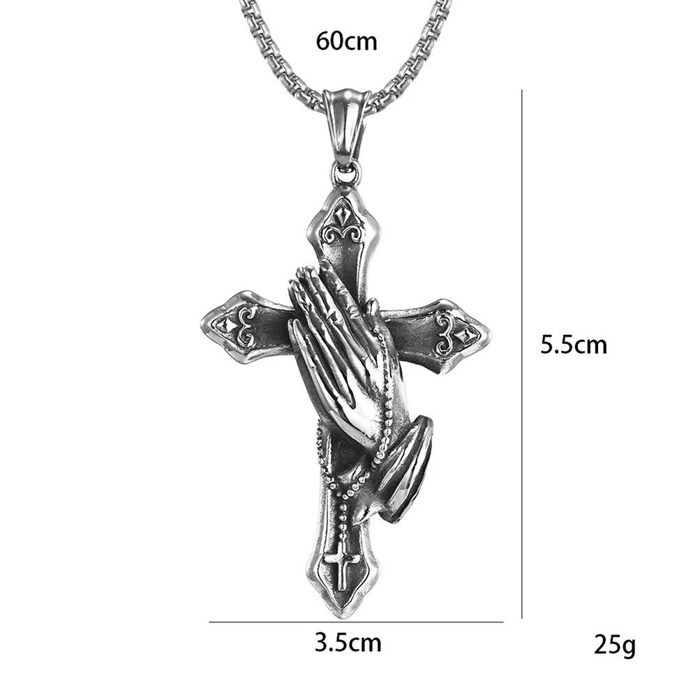 Jewelry Vintage Praying Hands Cross Pendant Necklace Size ONE SIZE - 2 Thumbnail