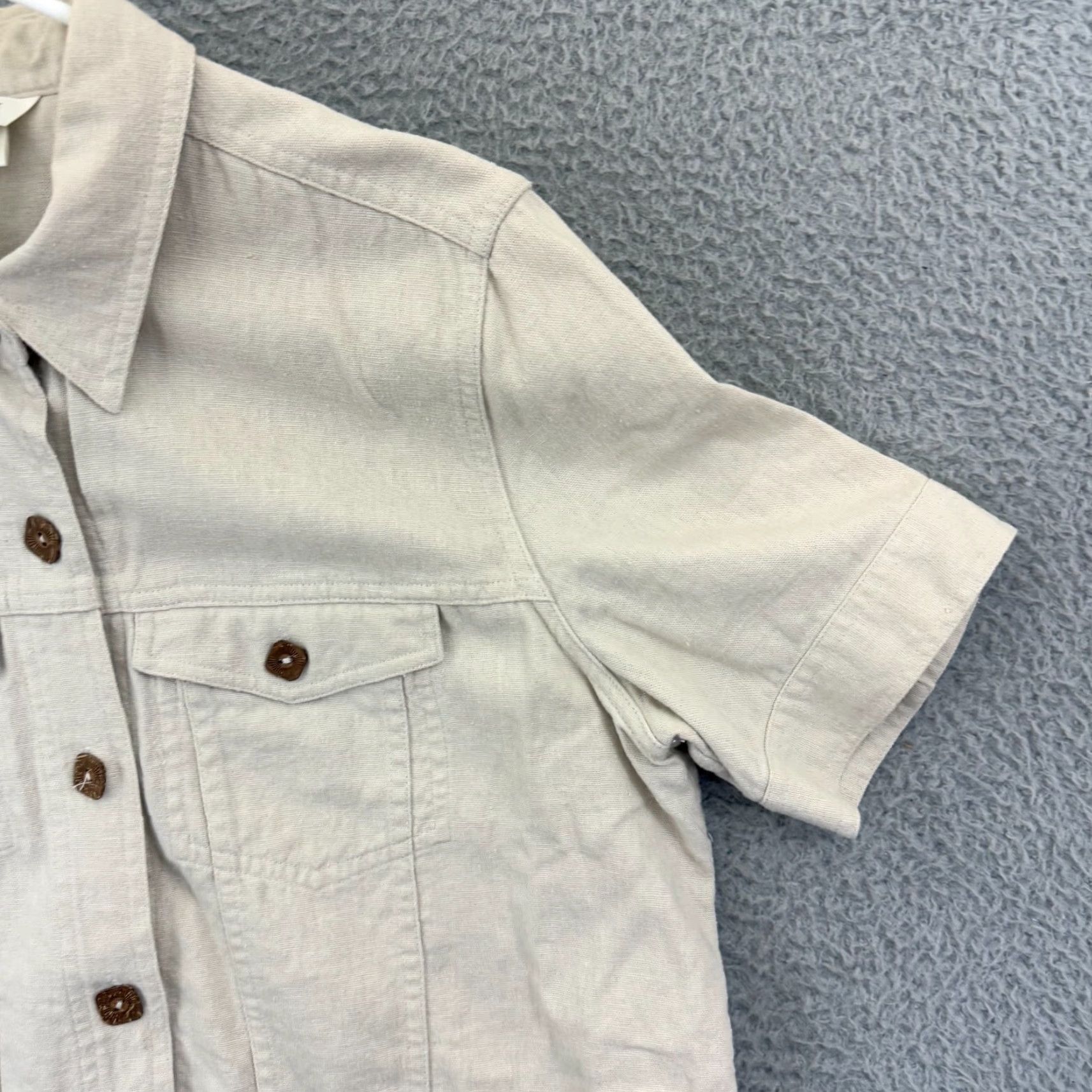 Vintage Christopher & Banks Shirt Womens Large Beige Linen Button Up Pockets Boho Loose Size L / US 10 / IT 46 - 5 Thumbnail