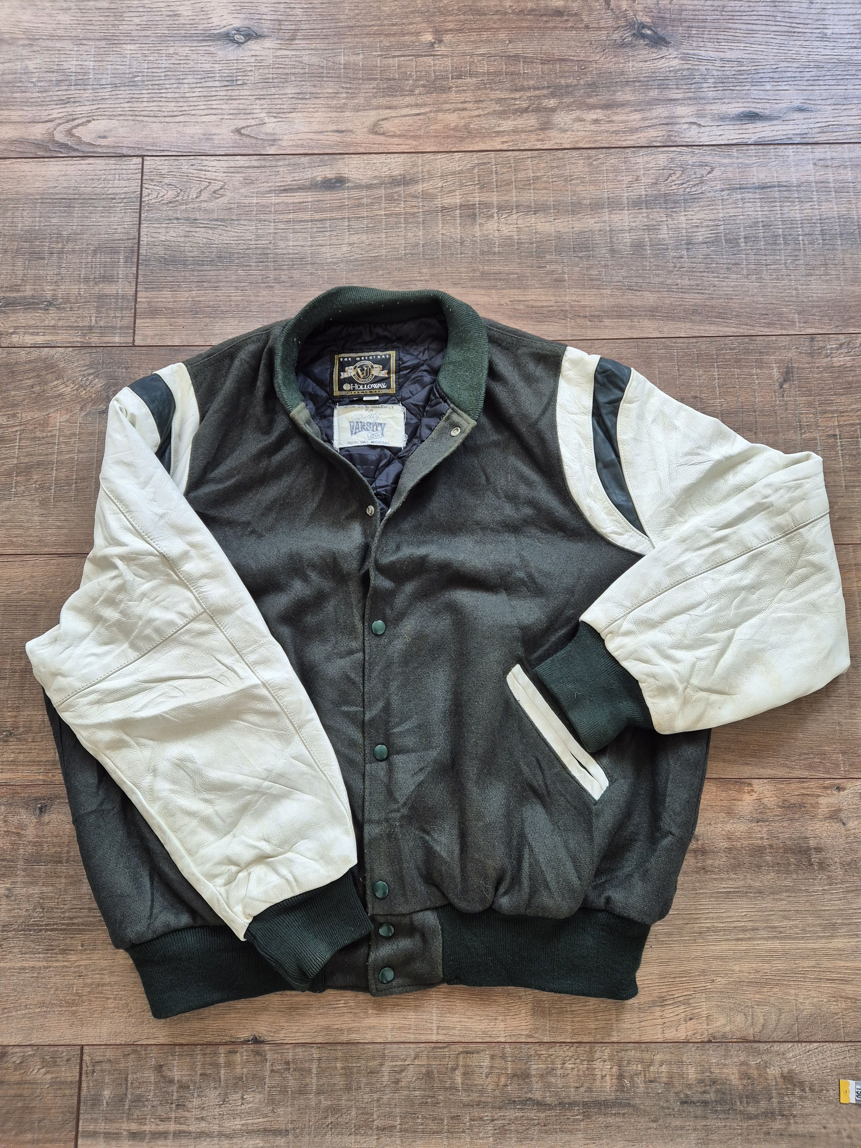 Holloway Holloway Vintage Varsity Jacket – Green Wool & White Leather Size US XL / EU 56 / 4 - 1 Thumbnail