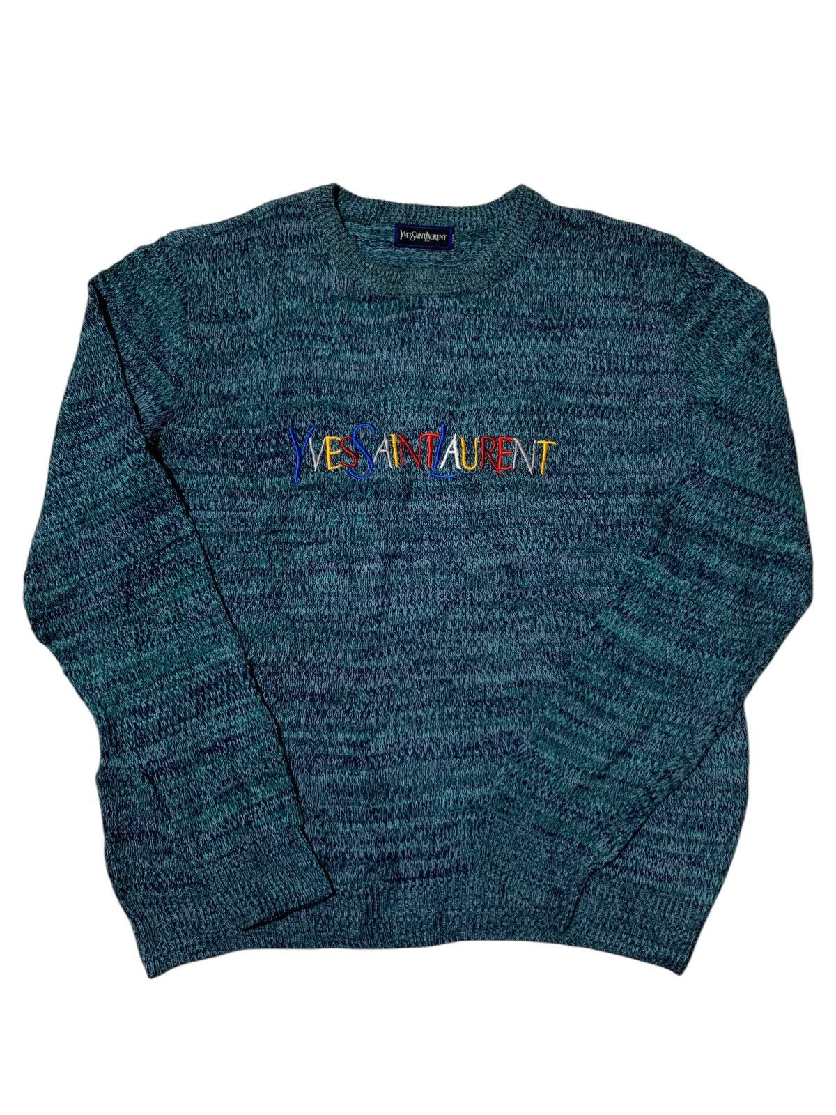 Yves Saint Laurent Yves Saint Laurent rainbow logo embroidery wool sweater Size US L / EU 52-54 / 3 - 2 Thumbnail