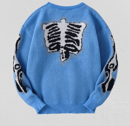 Japanese Brand Blue Skeleton X-Ray Pattern Sweater Jacquard Knit Sweatshirt Size US S / EU 44-46 / 1 - 2 Thumbnail