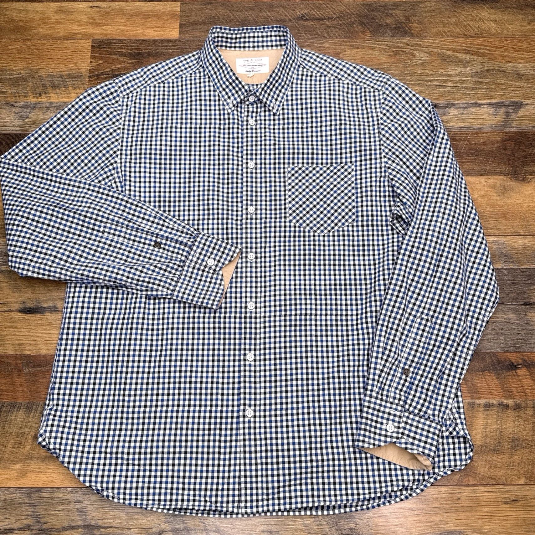 Rag & Bone Rag & Bone Shirt Mens XL Blue Check Button-Up Casual, Travel, Party/Cocktail, Long Sleeve, Collared, Button-Down, Knit Cotton, Regular Fit Size US XL / EU 56 / 4 - 2 Thumbnail