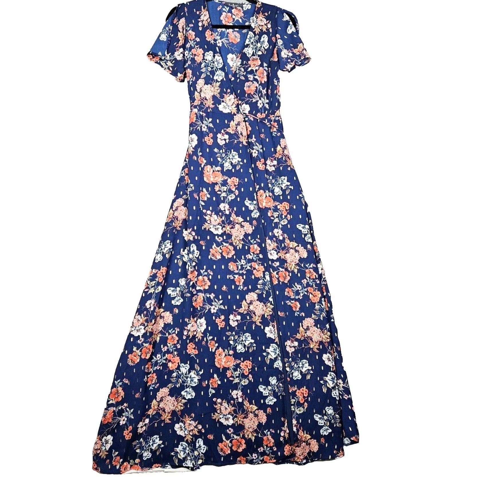Lulus Lulu's Divine Days Navy Blue Floral Printed Wrap Maxi Women's Dress XS Size XS / US 0-2 / IT 36-38 - 6 Thumbnail