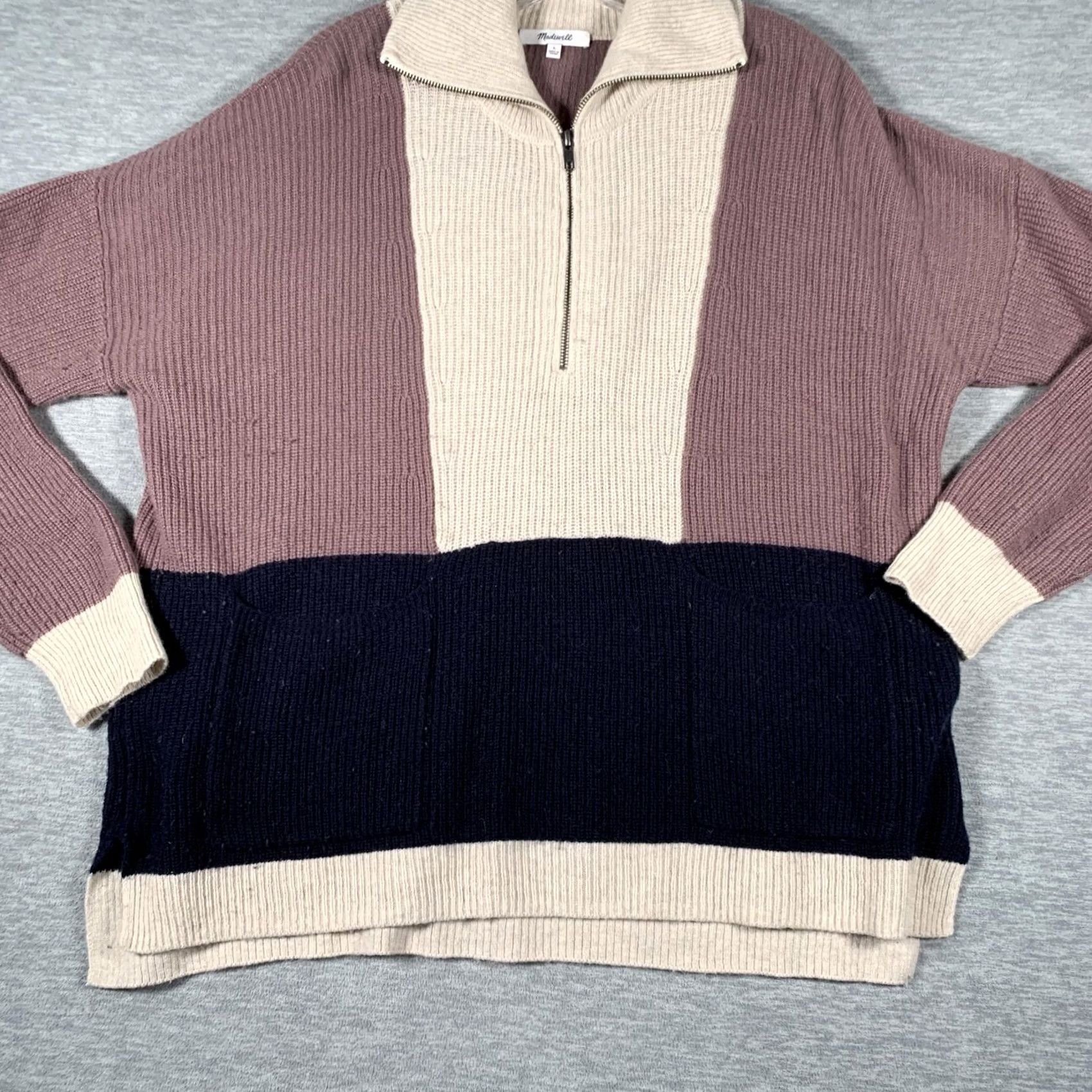 Madewell Madewell Sweater Womens L Multicolor Stripe Mock Neck 1/4 Zip Pockets Knit Size L / US 10 / IT 46 - 3 Thumbnail