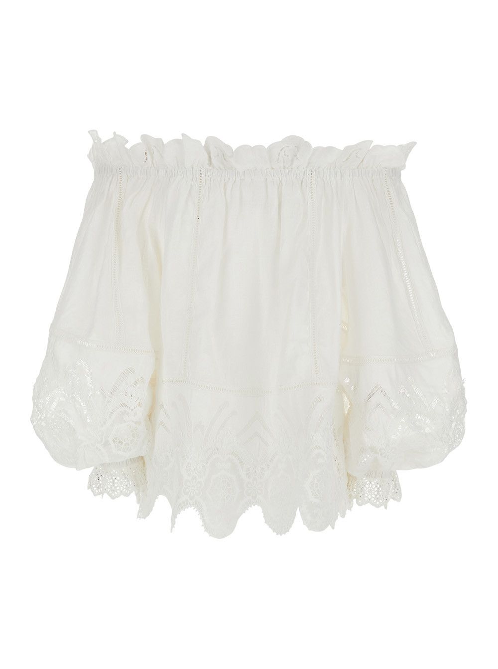 CAMILLA Off Shoulder Top with All-Over Embroidery in White Linen for Women Size M / US 6-8 / IT 42-44 - 1 Thumbnail
