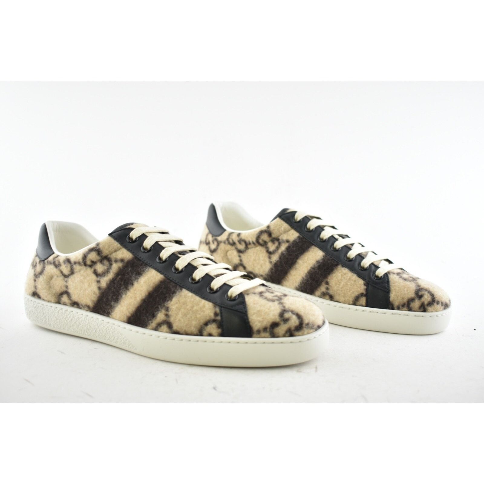 Gucci Gucci Mens New Ace Wool Brown Beige Black GG Logo Low Size US 8 / EU 41 - 4 Thumbnail