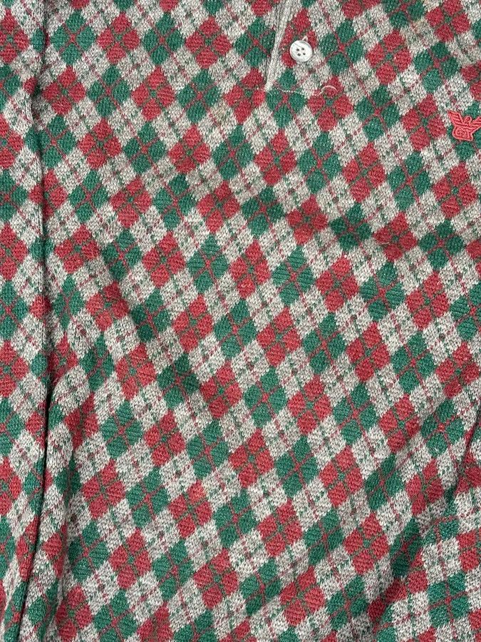 Emporio Armani 1980s Emporio Armani Grey Wool Red & Green Polo Sweater Size US L / EU 52-54 / 3 - 7 Thumbnail