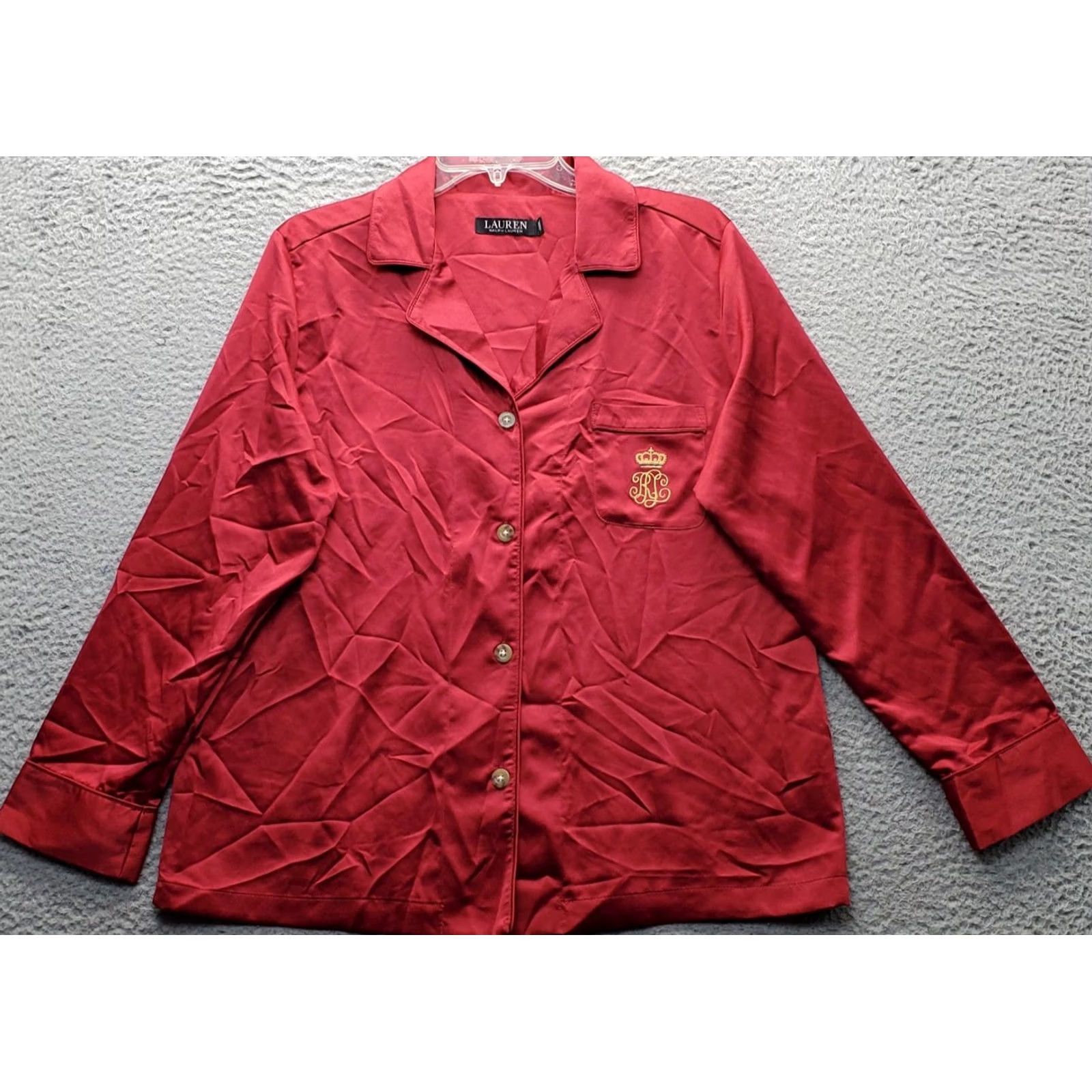 Ralph Lauren Lauren Ralph Lauren Pajama Shirt Womens M Red Pipe Trim Notch Lapel Button Front Women Size M Red Pajama Top Size M / US 6-8 / IT 42-44 - 2 Thumbnail