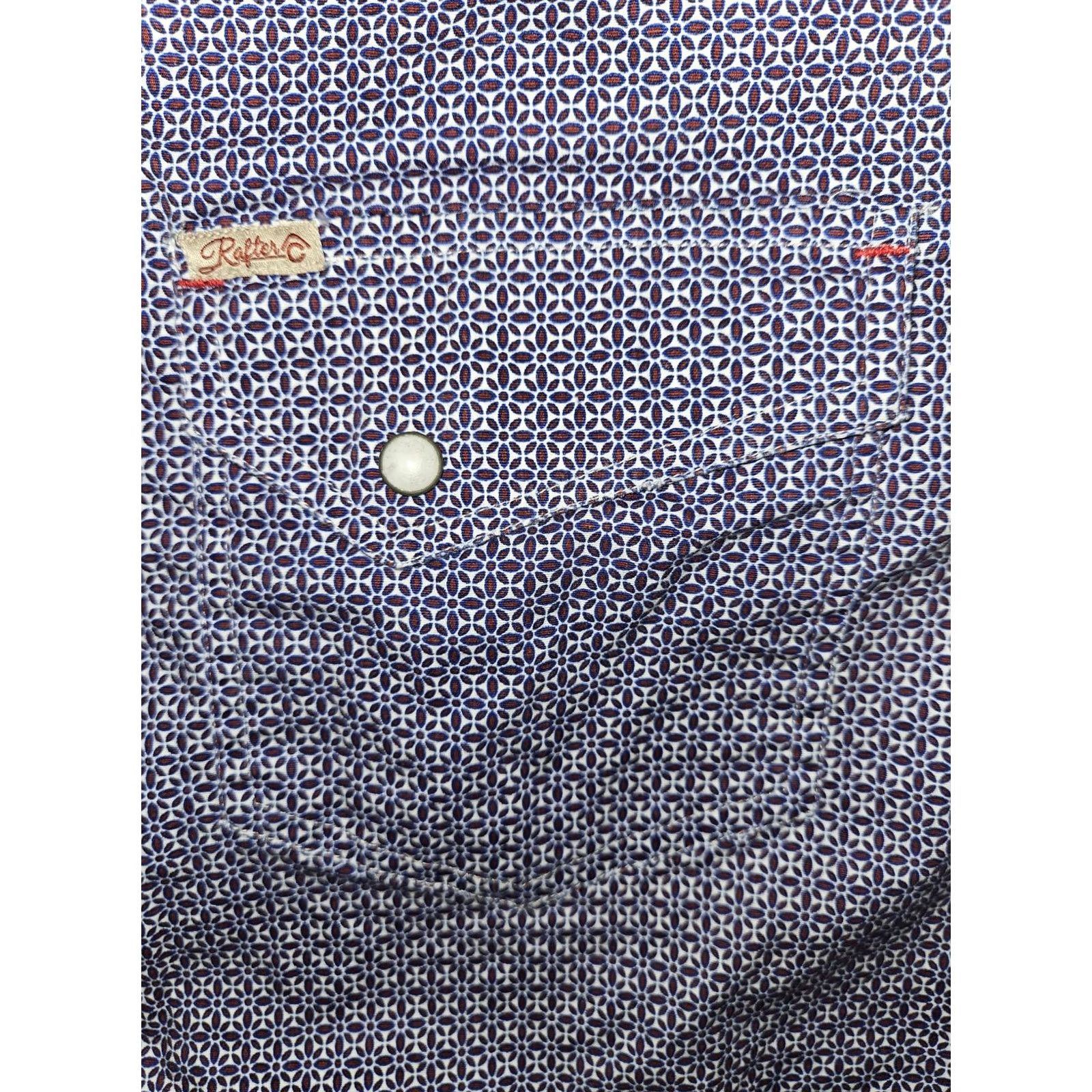 Vintage Rafter C Shirt Mens XL Blue Geometric Western Pearl Snap Stretch Long Sleeve Size US XL / EU 56 / 4 - 6 Thumbnail