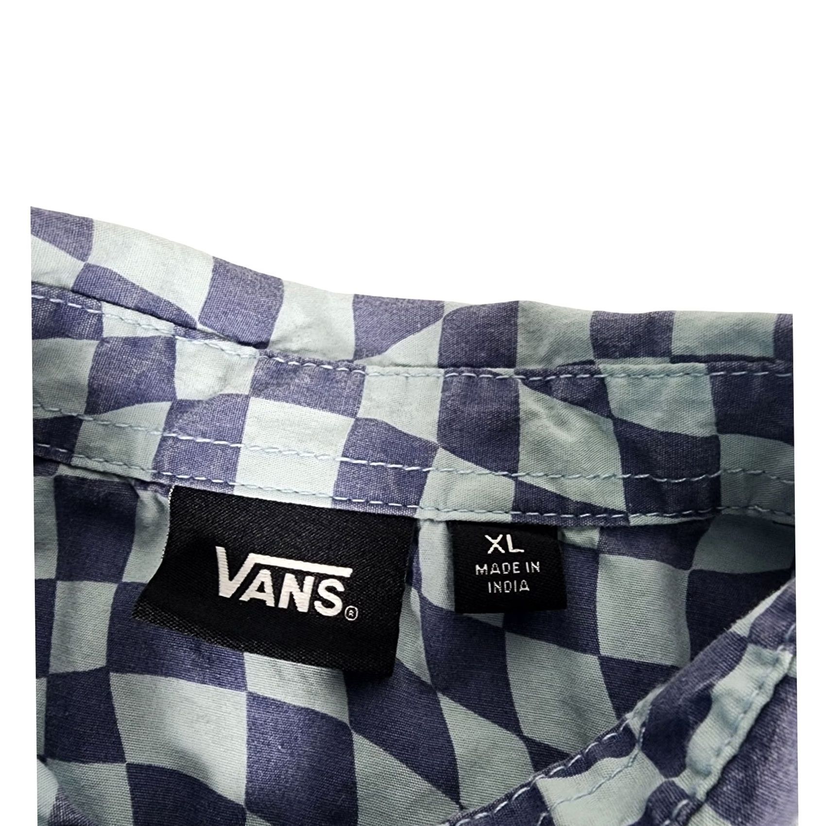 Vans VANS Warped Checkerboard Short Sleeve Button Down Shirt Blue Cotton Shirt Mens XL Blue Checkerboard Warped Pattern Casual Beach Summer Size US XL / EU 56 / 4 - 2 Thumbnail