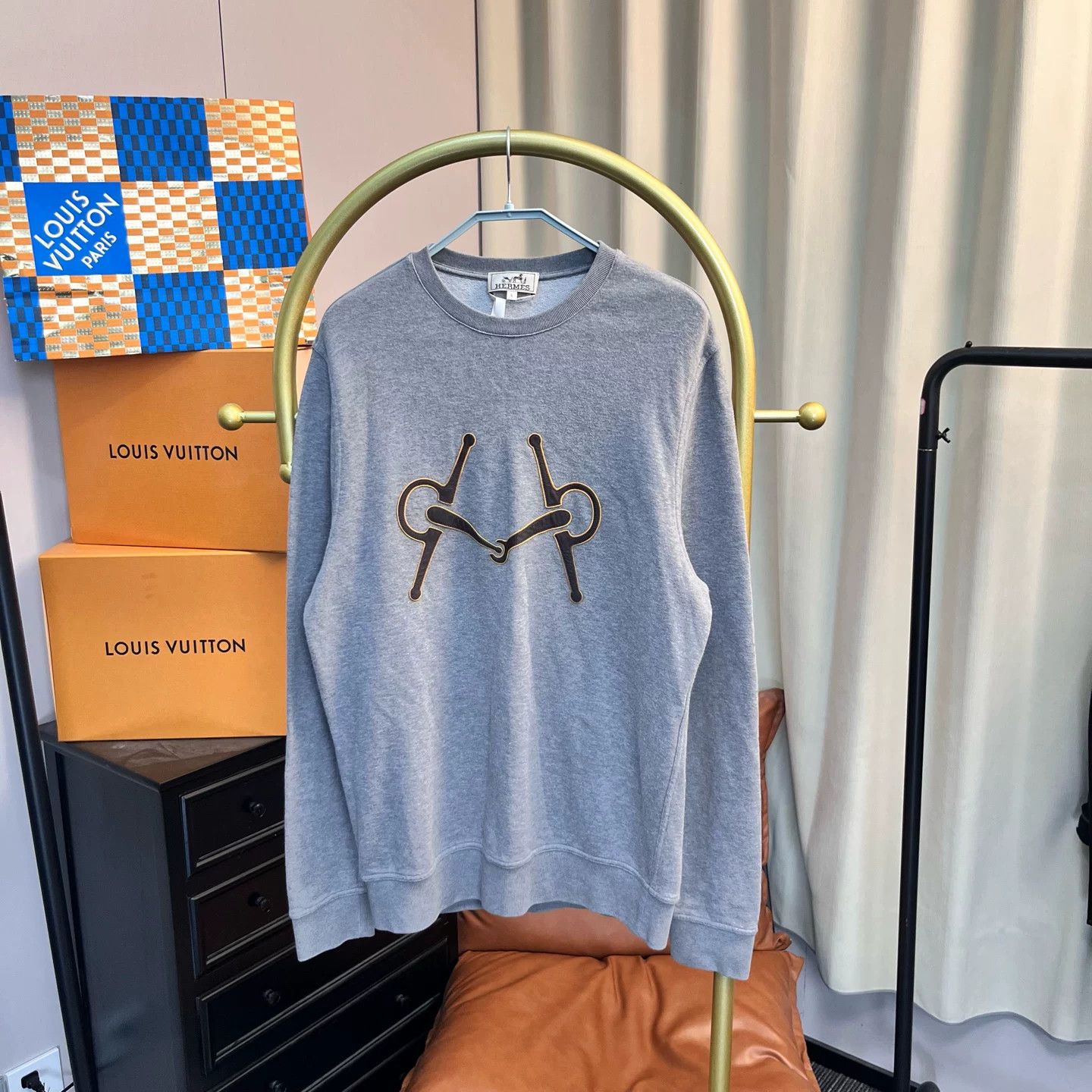 Hermes Gray Logo Sweatshirt L