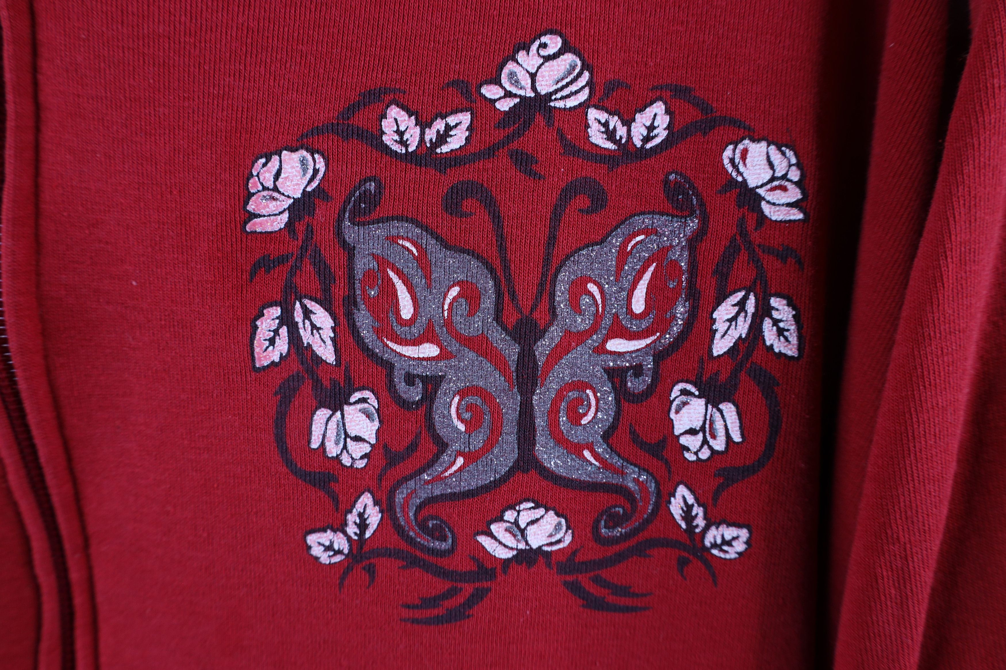 Vintage Vintage Y2K 90s Streetwear Butterfly Tribal Rose Zip Hoodie Size XL / US 12-14 / IT 48-50 - 7 Thumbnail