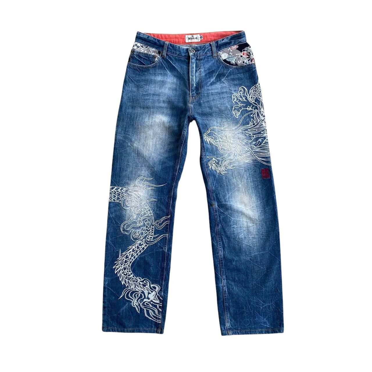 Japan Blue × KOJIMA GENES VINTAGE KARAKURI TAMASHI ECCENTRIC ICONIC DRAGON EMBROIDERED Size US 31 - 17 Thumbnail