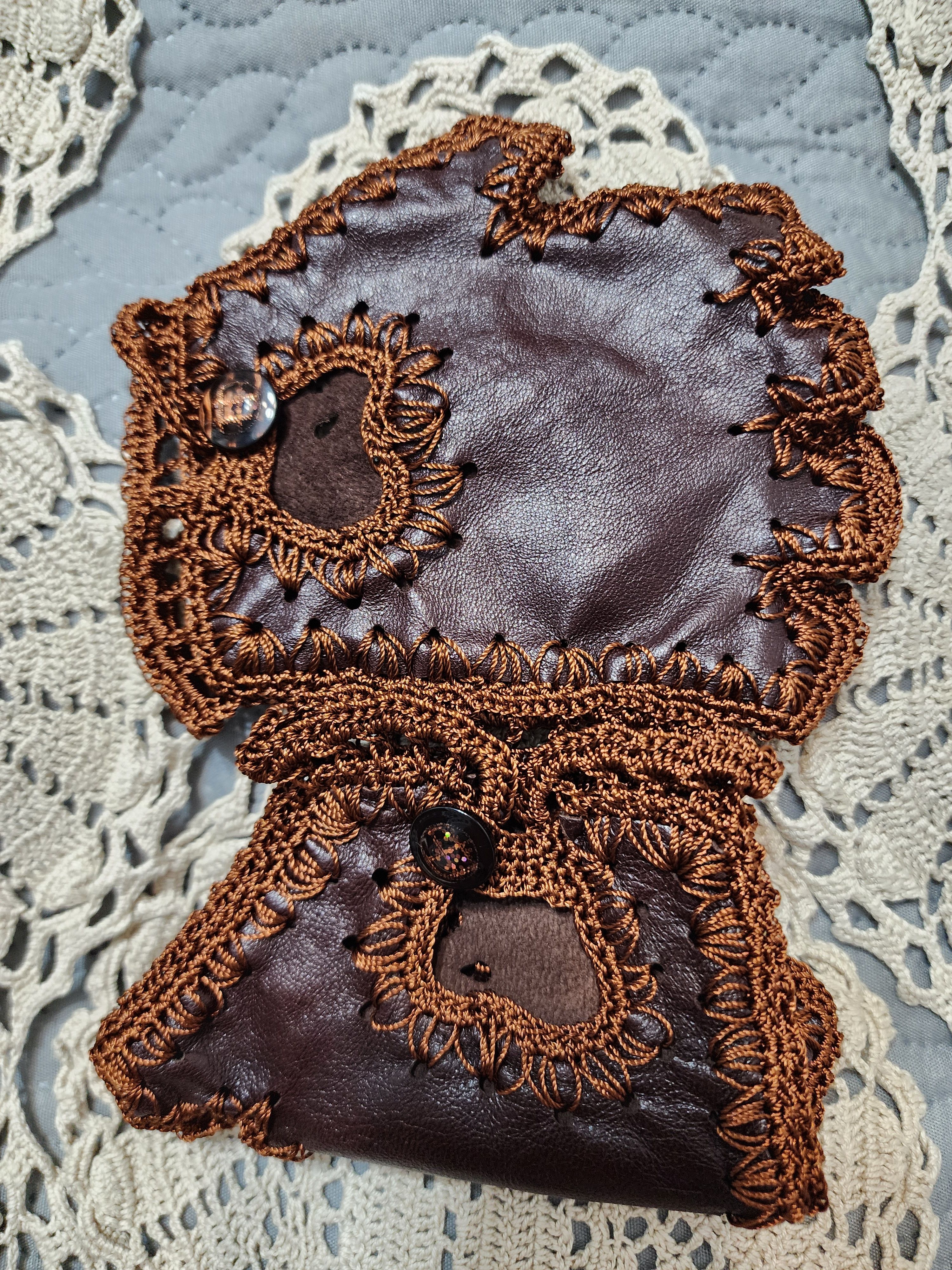 Handmade Women's leather fingerless gloves, handmade. Size ONE SIZE - 7 Thumbnail
