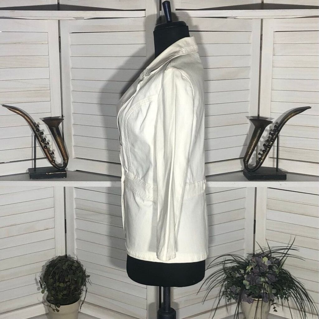 Vintage Apostrophe Embroidered Blazer Button Front Cream Off White 2 Size XS / US 0-2 / IT 36-38 - 9 Thumbnail
