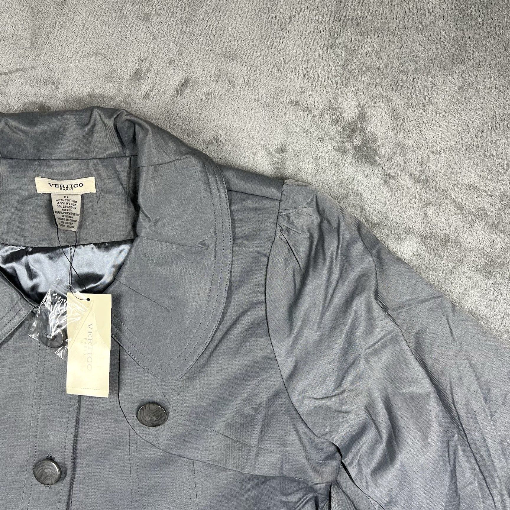 Vintage VINTAGE Vertigo Paris Women’s Swing Style Jacket Gray XL VT30638 Pea Coat Button Closure Women's Jacket Paris Theme Size XL / US 12-14 / IT 48-50 - 4 Thumbnail