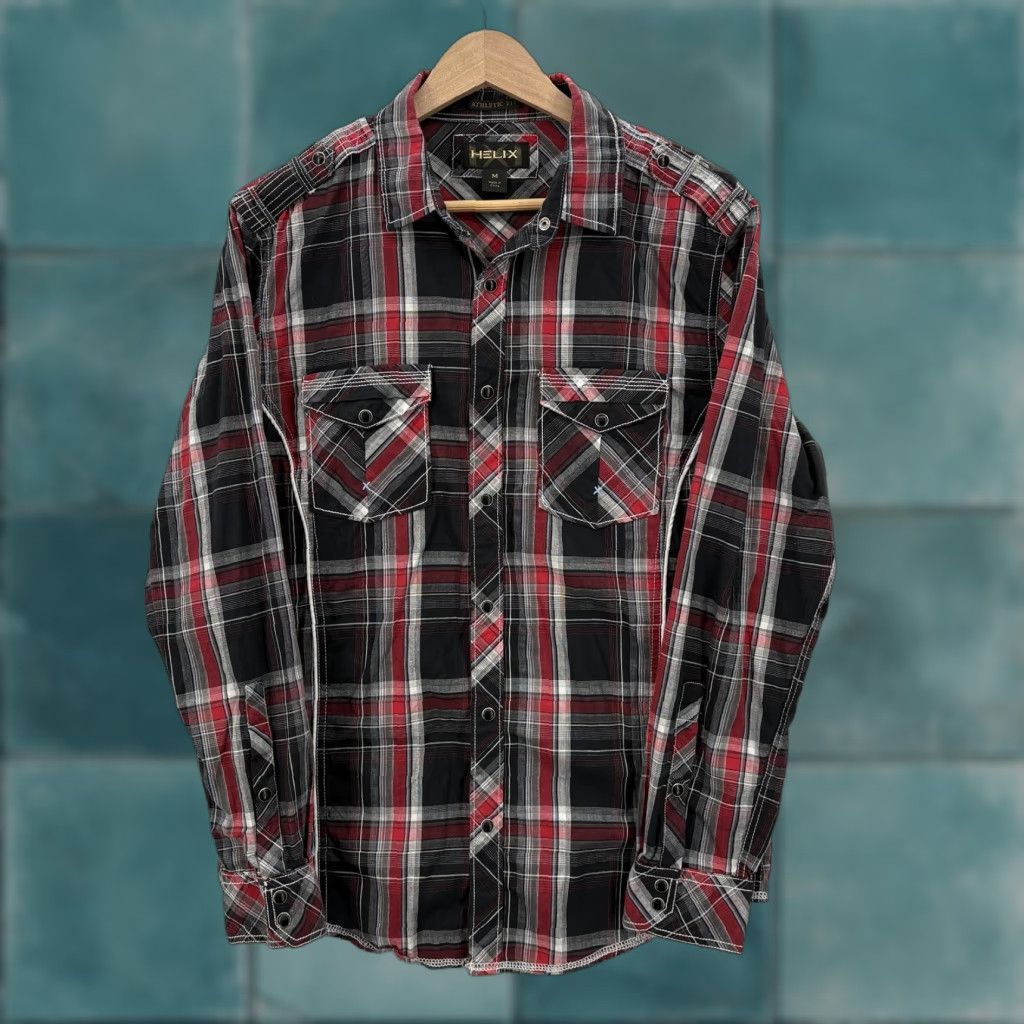 Vintage VINTAGE Helix Shirt Mens M Red Plaid Athletic Fit Snap Front Western Grunge Y2K Size US M / EU 48-50 / 2 - 1 Thumbnail