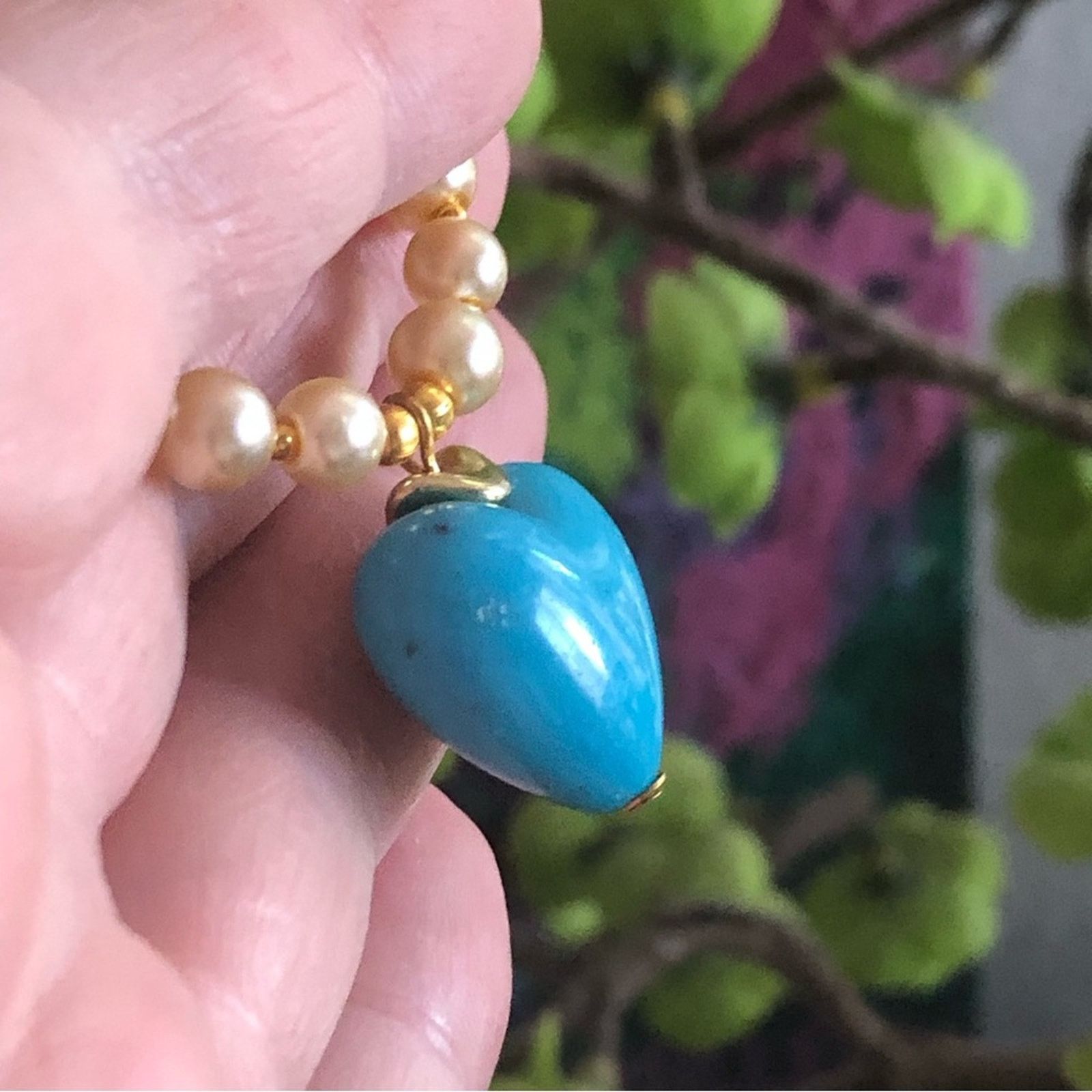 Handmade Handcrafted repurpose faux turquoise heart Pearl necklace Size ONE SIZE - 9 Thumbnail