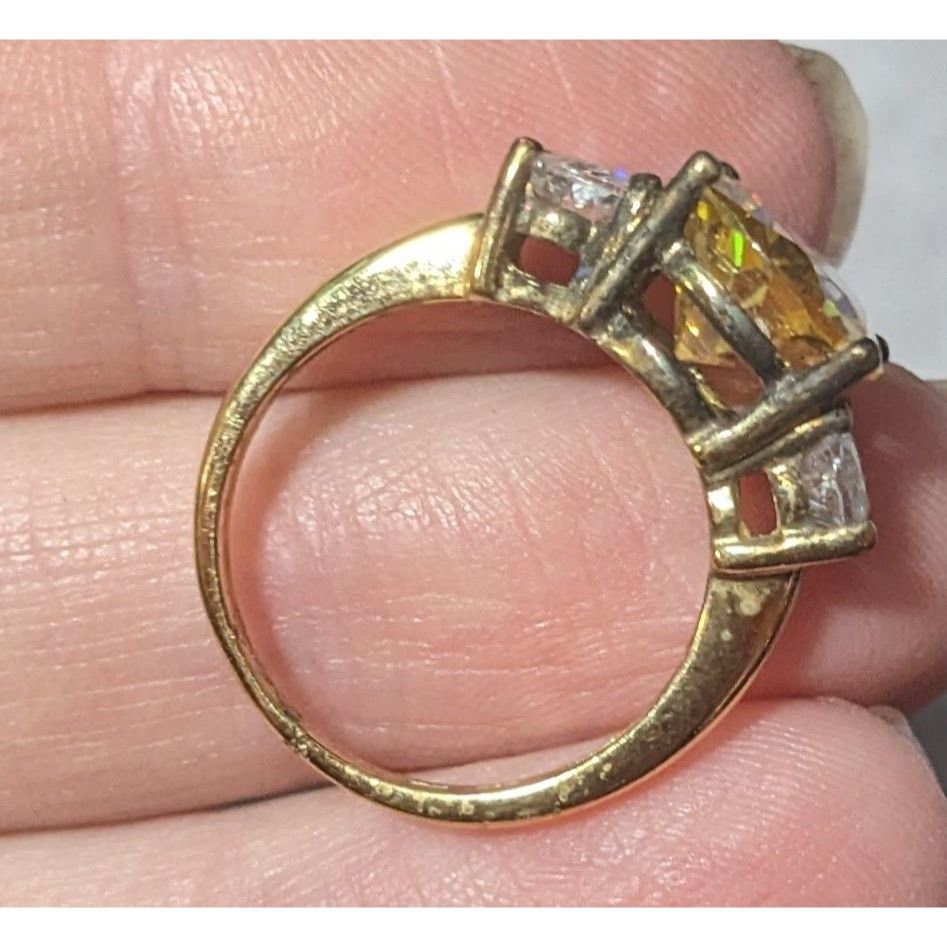 Other Brilliant Three Stone Sterling Silver Gold Tone Plated Engag Size ONE SIZE - 16 Thumbnail