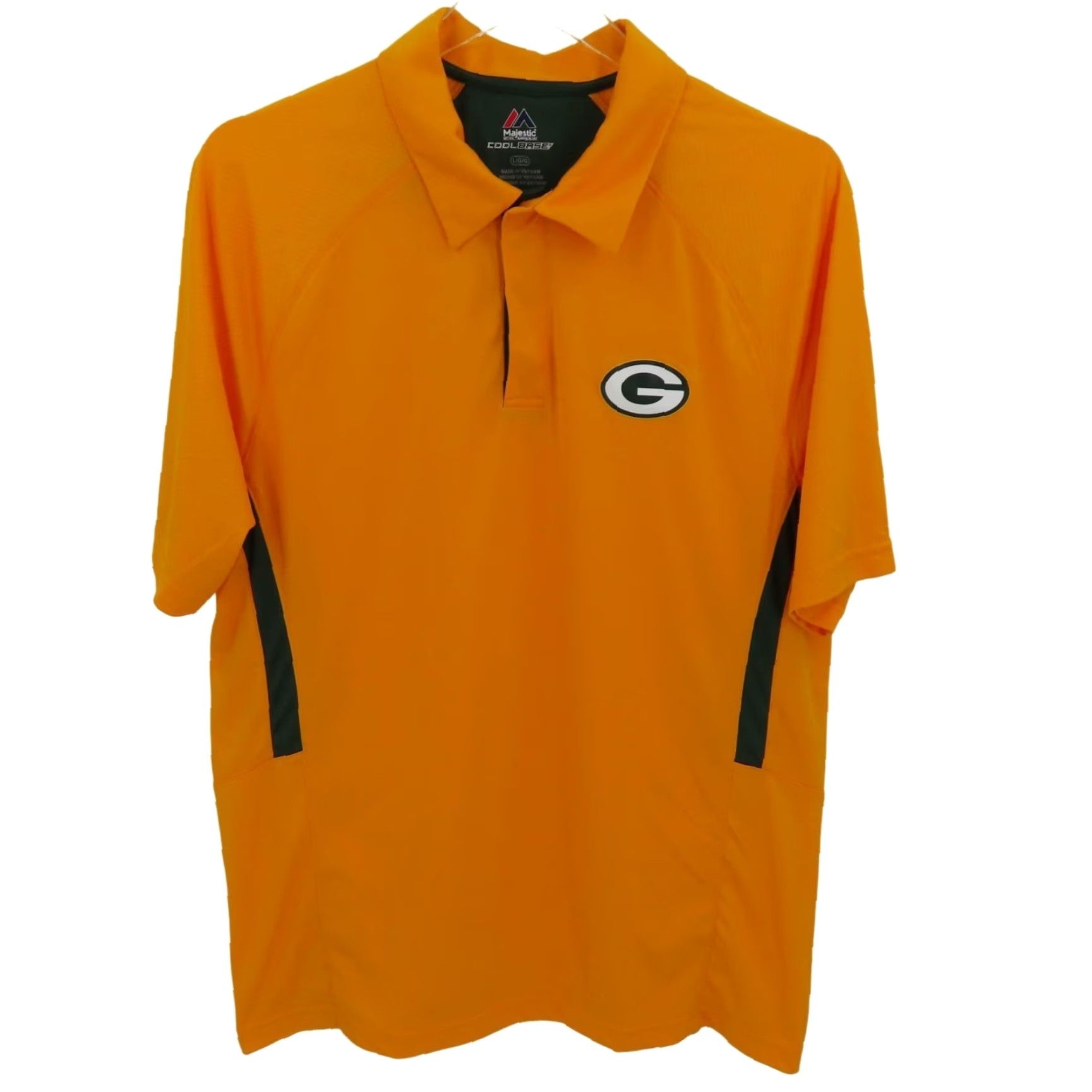 Vintage Majestic Mens Large Green Bay Packers Polo Shirt Short Sleeve Collared Button Regular Fit Yellow Green Cool Base Size US L / EU 52-54 / 3 - 2 Thumbnail