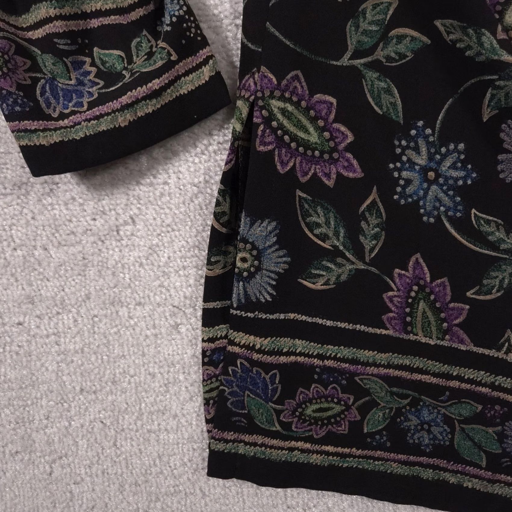 Liz Claiborne Liz Claiborne Jacket Womens 12 Black Floral Border Print Tunic Long Sleeve Top Size XL / US 12-14 / IT 48-50 - 5 Thumbnail