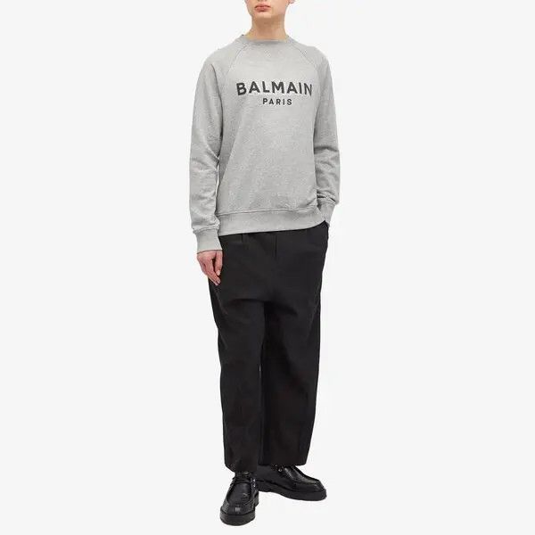 Balmain o1s1wg110125 Flock Logo Crewneck Sweatshirt in Grey Size US L / EU 52-54 / 3 - 4 Thumbnail