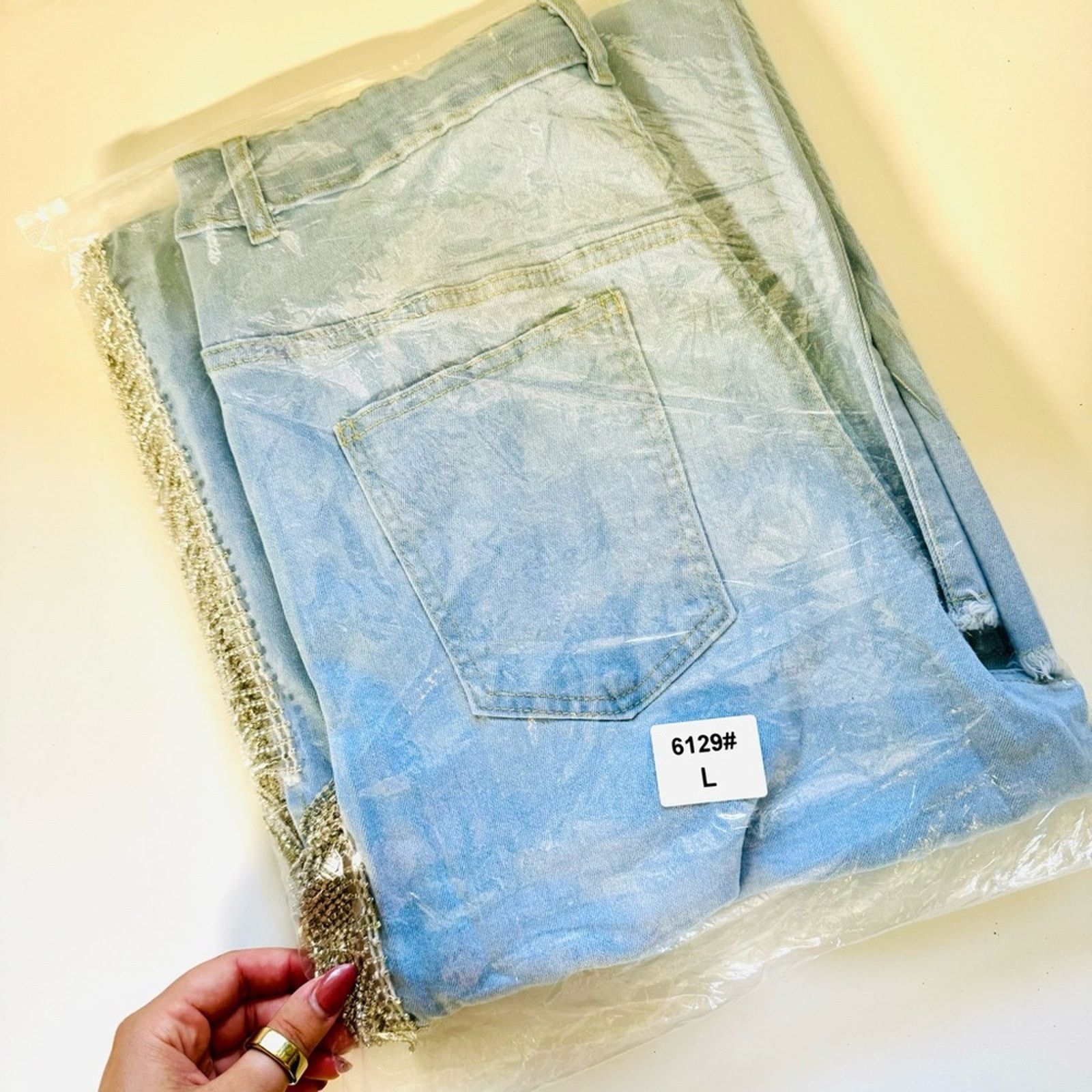 Other NEW Light Stretch Denim Crystal Fringe Tassel Split Leg Jean Size 28" / US 6 / IT 42 - 13 Thumbnail