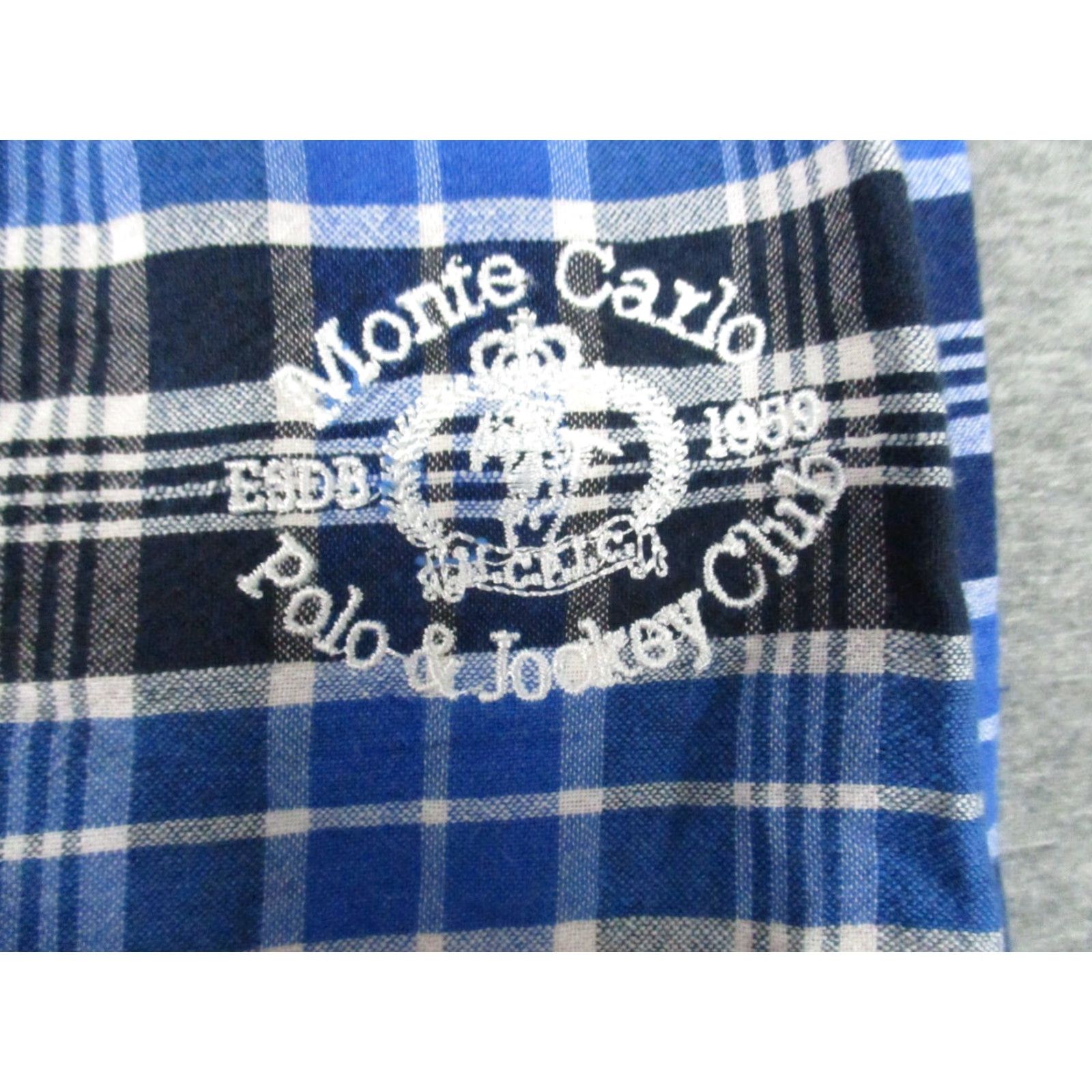 Vintage Monte Carlo Polo Pajama Pants Men Loungewear Blue Plaid Logo Cotton Regular Medium M Size US L / EU 52-54 / 3 - 3 Thumbnail
