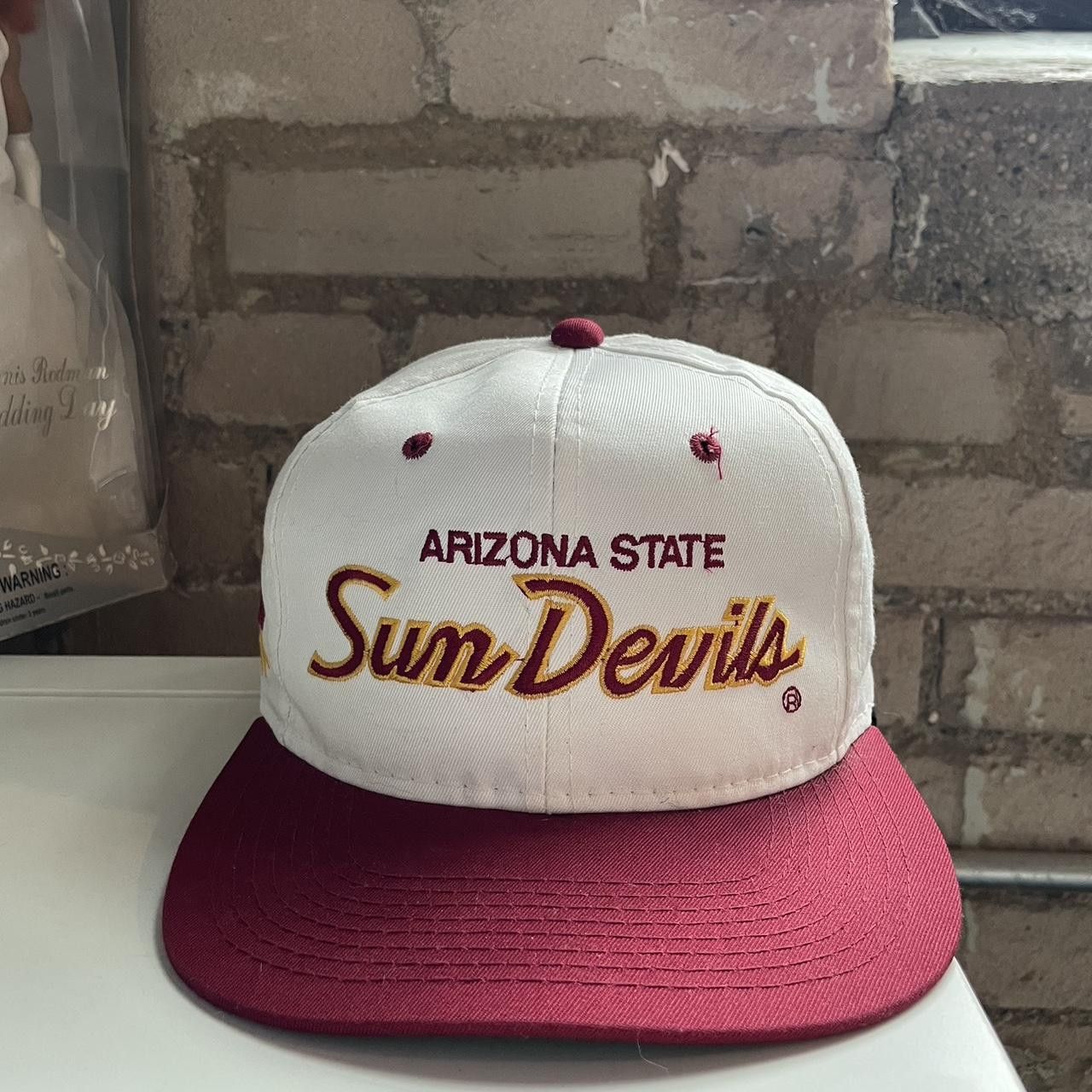 image of Vintage Amazonia State Sun Devils Script Hat in White, Men's