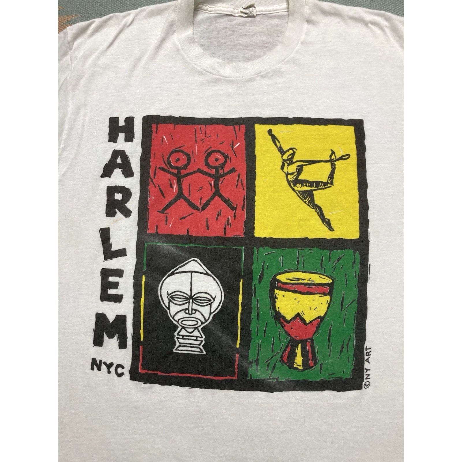 Vintage VINTAGE Harlem New York NY art worn thin soft Screen Stars T-Shirt XL Men 80s White Size US XL / EU 56 / 4 - 2 Thumbnail