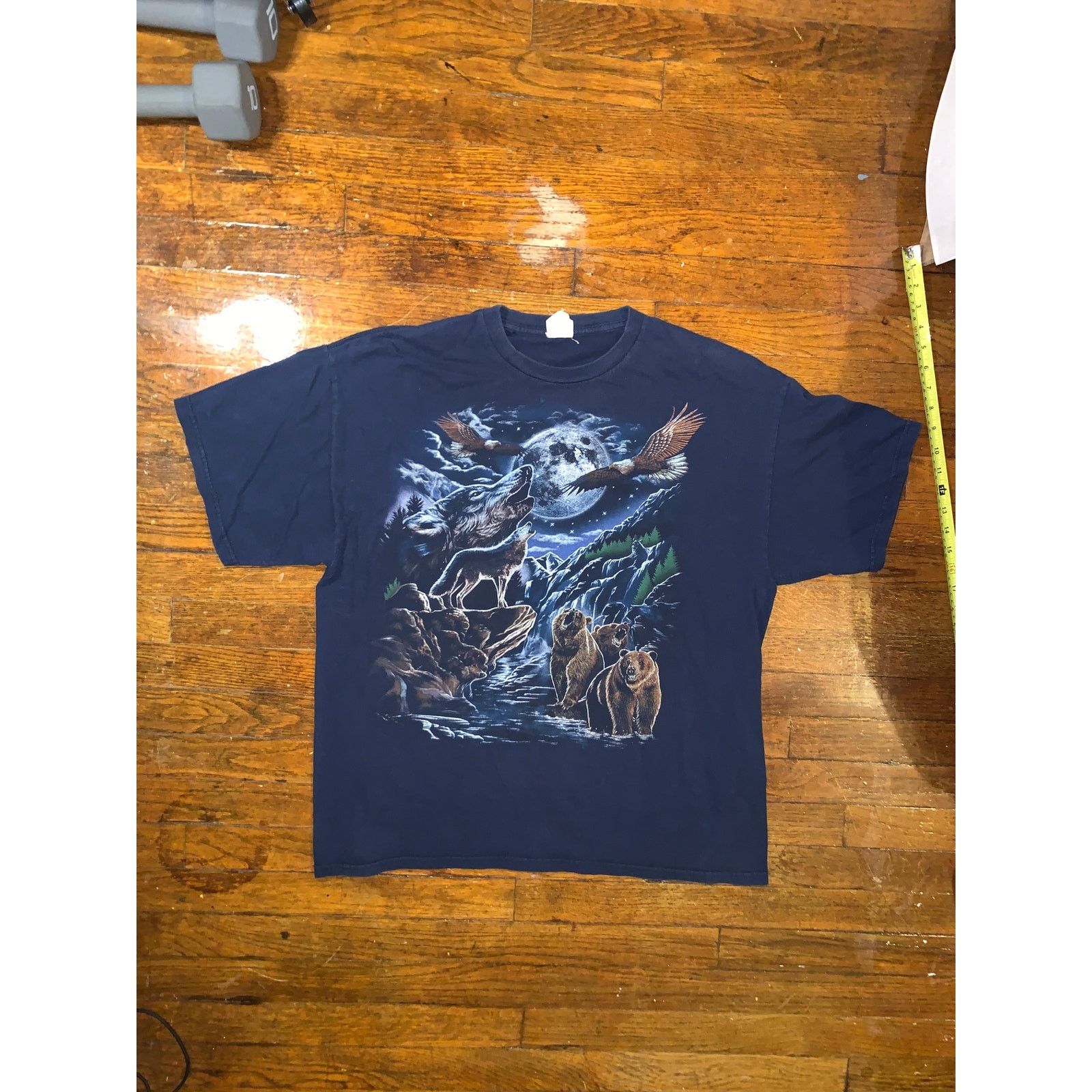 Gildan Vintage Wolf Bear Eagle Nature T Shirt Blue XL 2XL Wildlife Size US XL / EU 56 / 4 - 3 Thumbnail